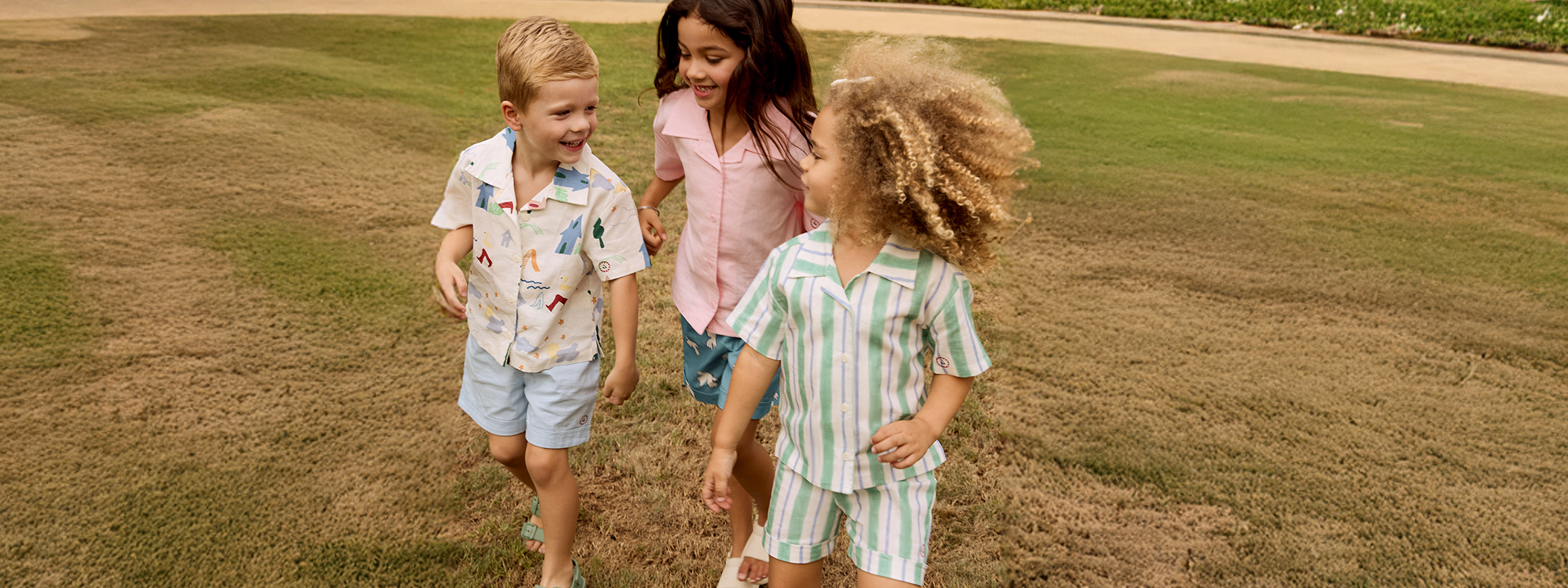 Dubai, UAE, Shopiva Kids wearing Avaacha linen-blend striped and printed co-ord sets