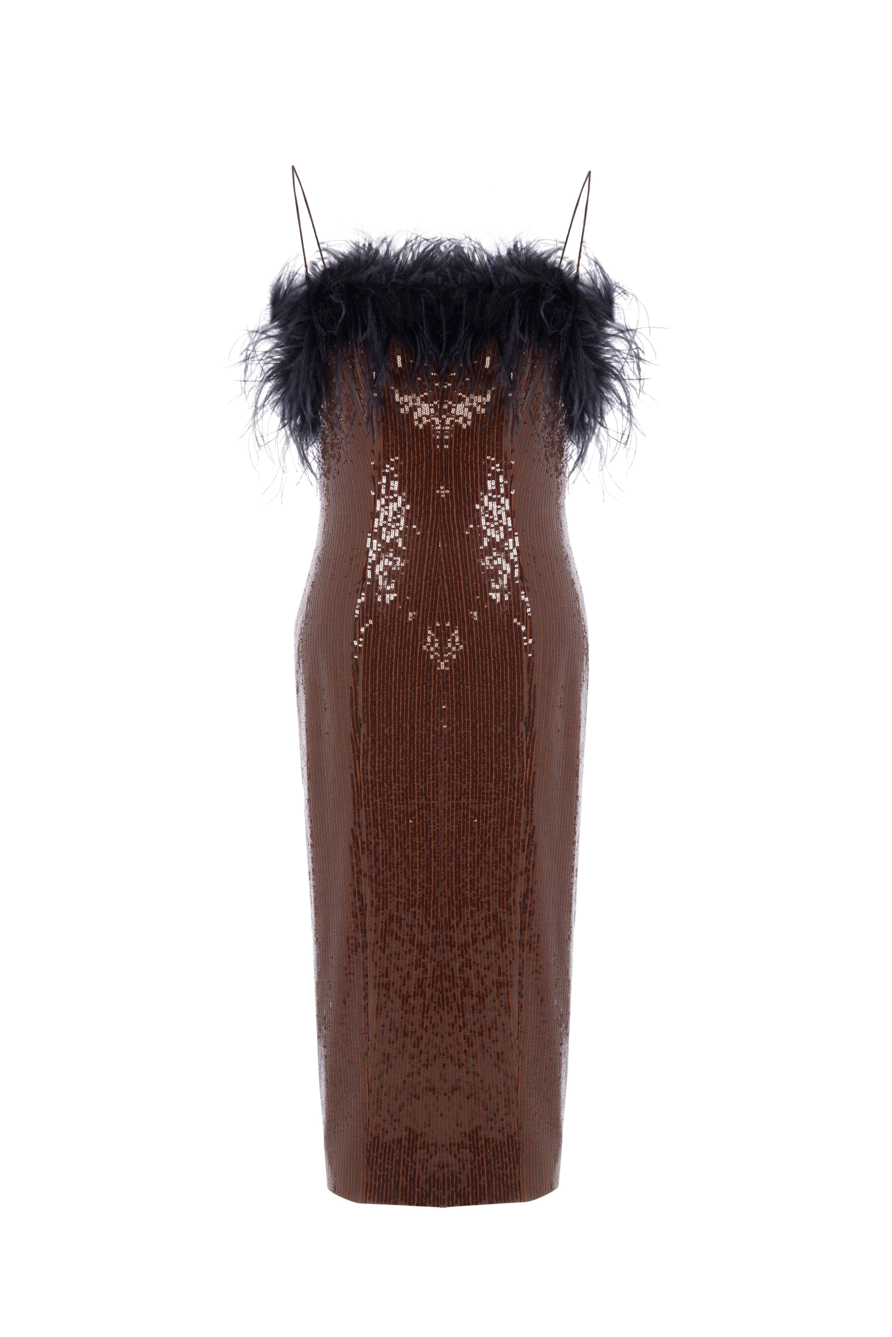 Brown Sequined Feather Dress