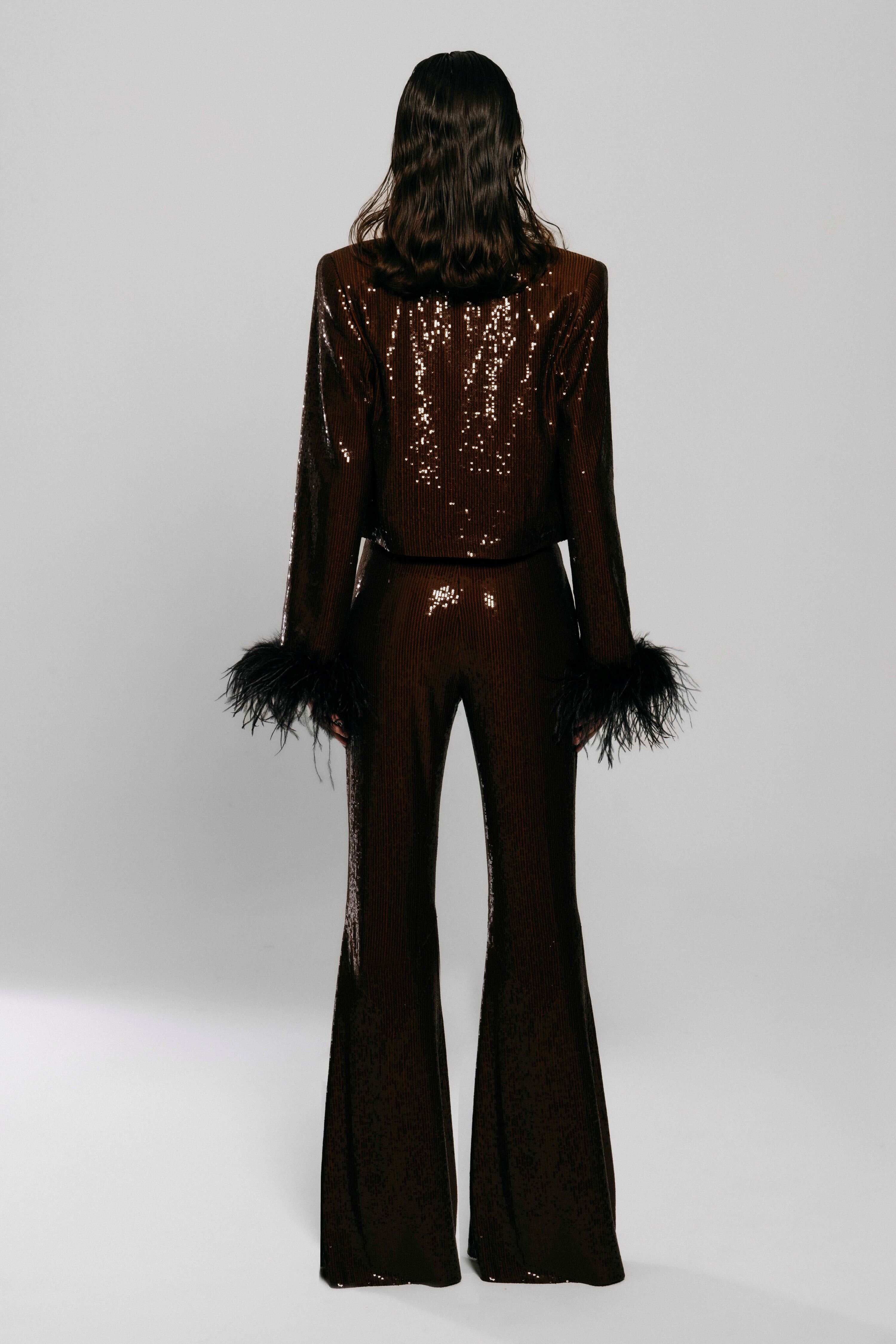 Dubai, UAE, Shopiva FILKK Brown Sequined Flared Pants – women’s brown sequin flared trousers