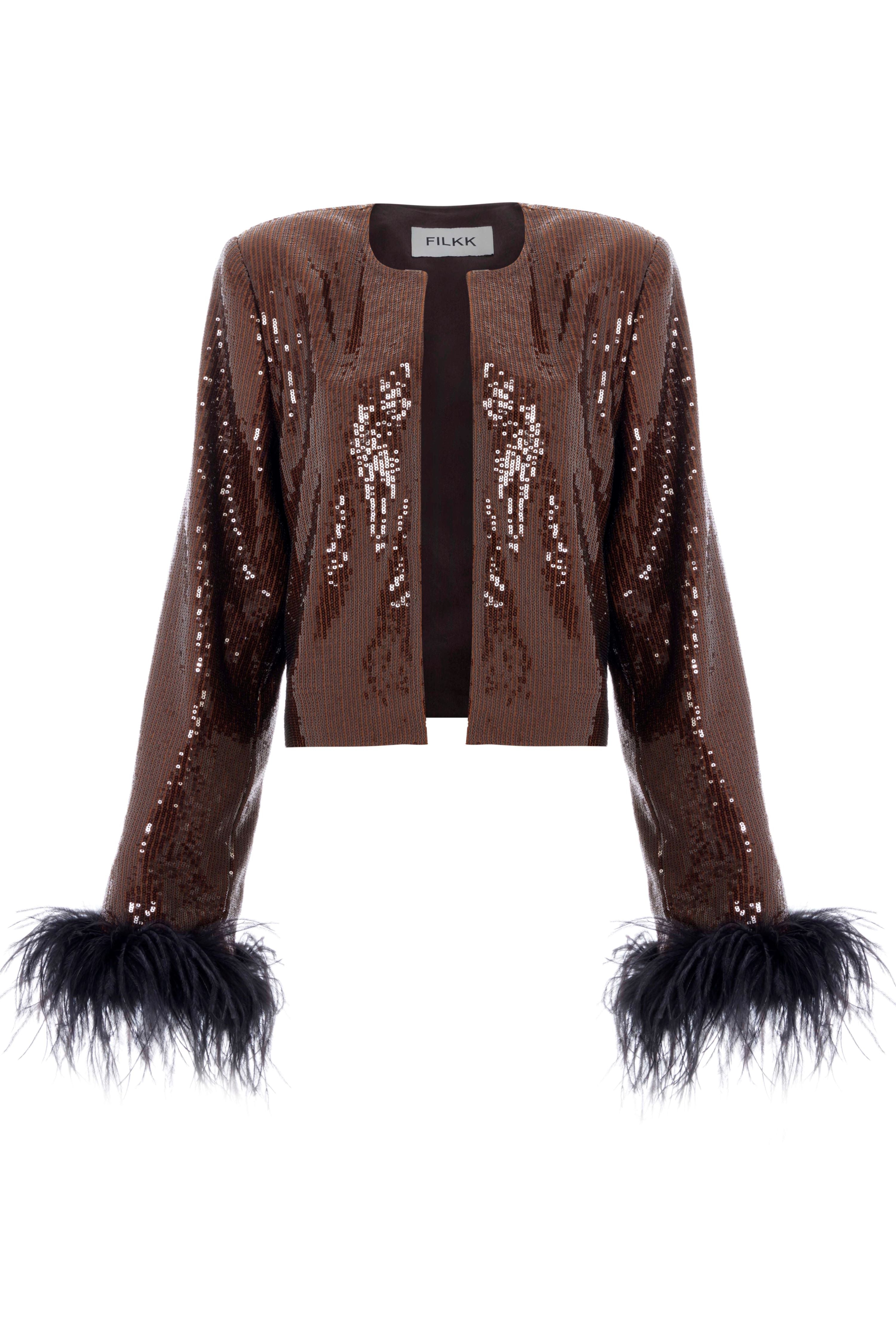 Brown Sequined Feather Jacket