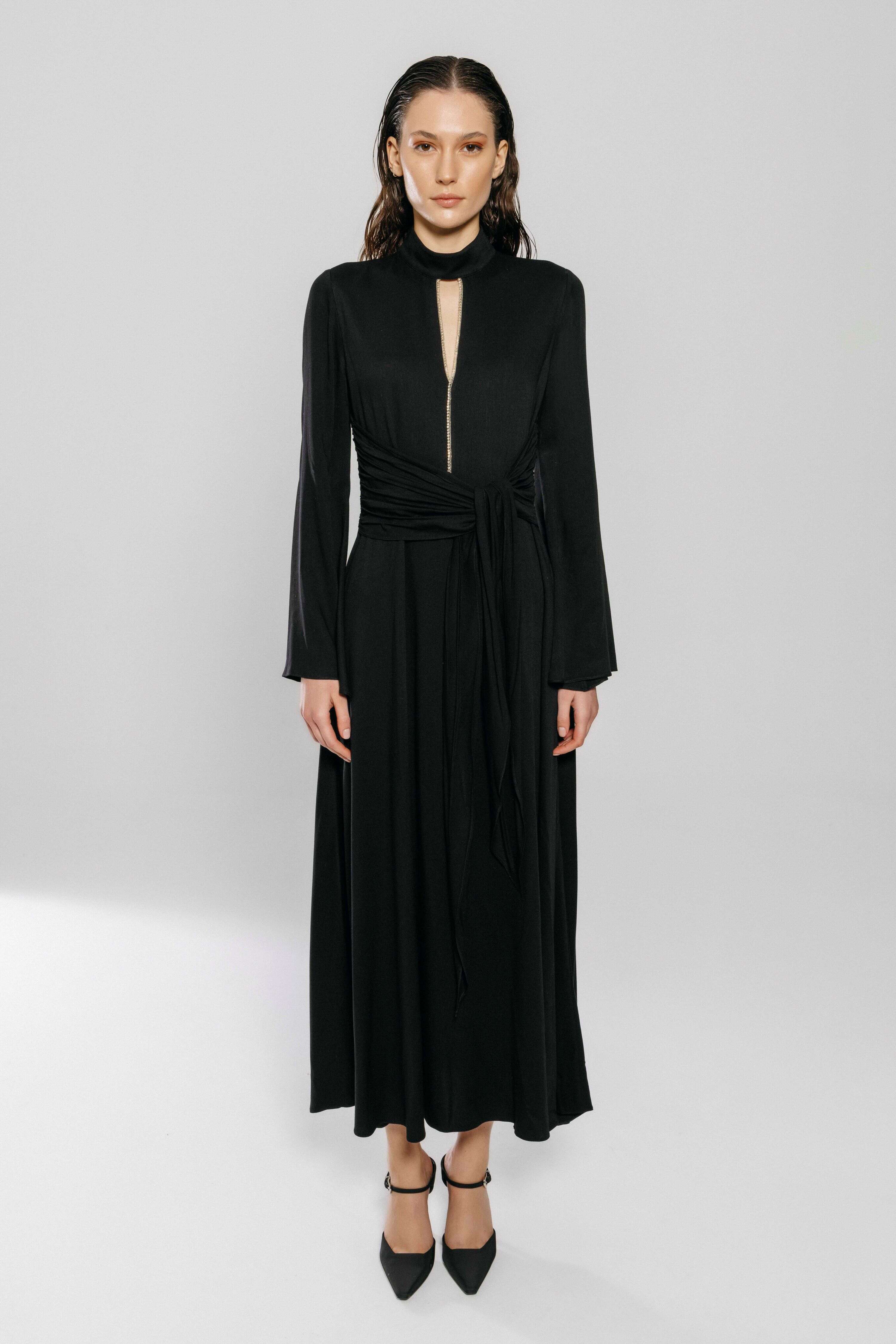 Dubai, UAE, Shopiva FILKK Black Rhinestone Maxi Dress – women’s maxi dress