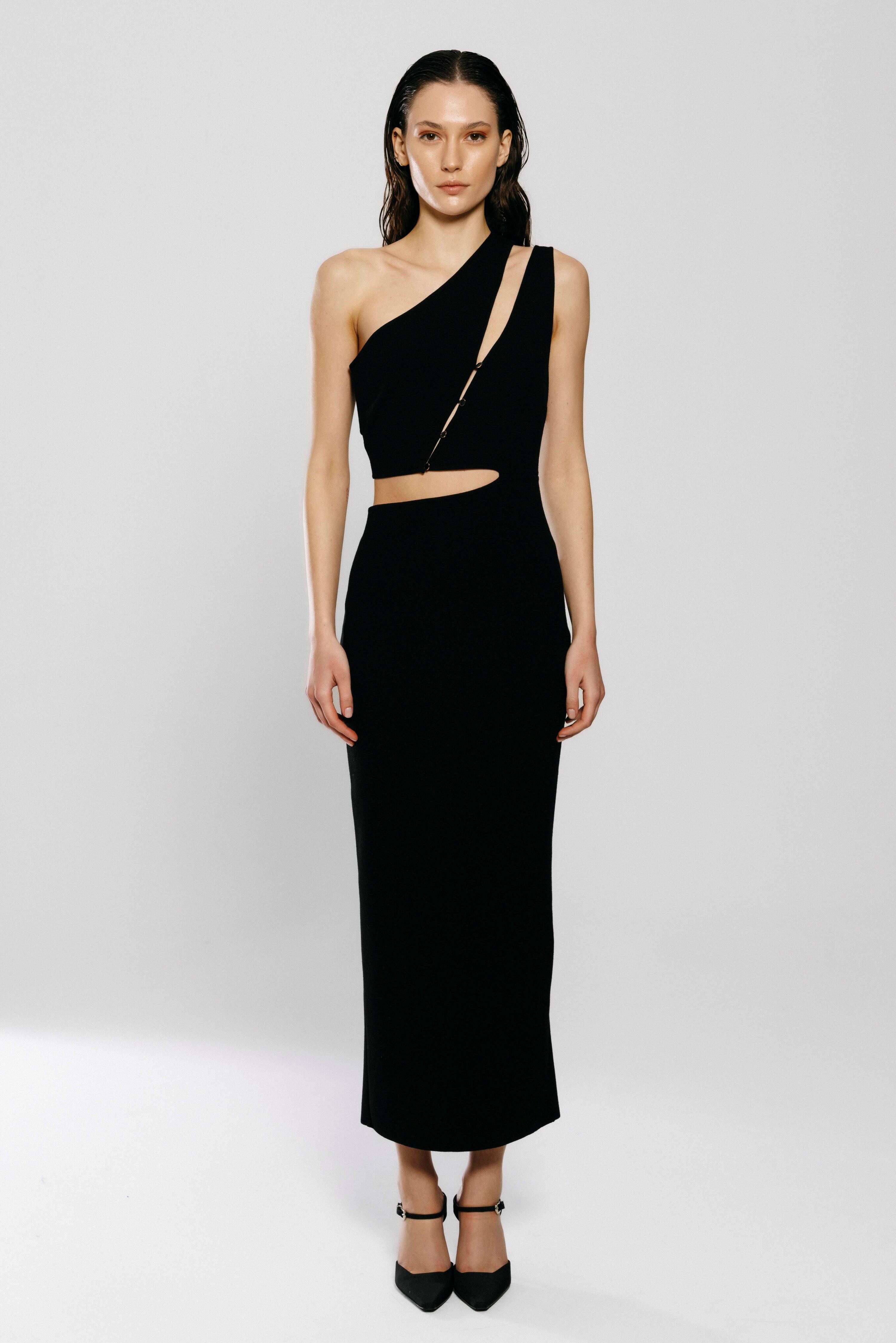 Dubai, UAE, Shopiva FILKK Black Knit Midi Cutout Dress women’s midi dress