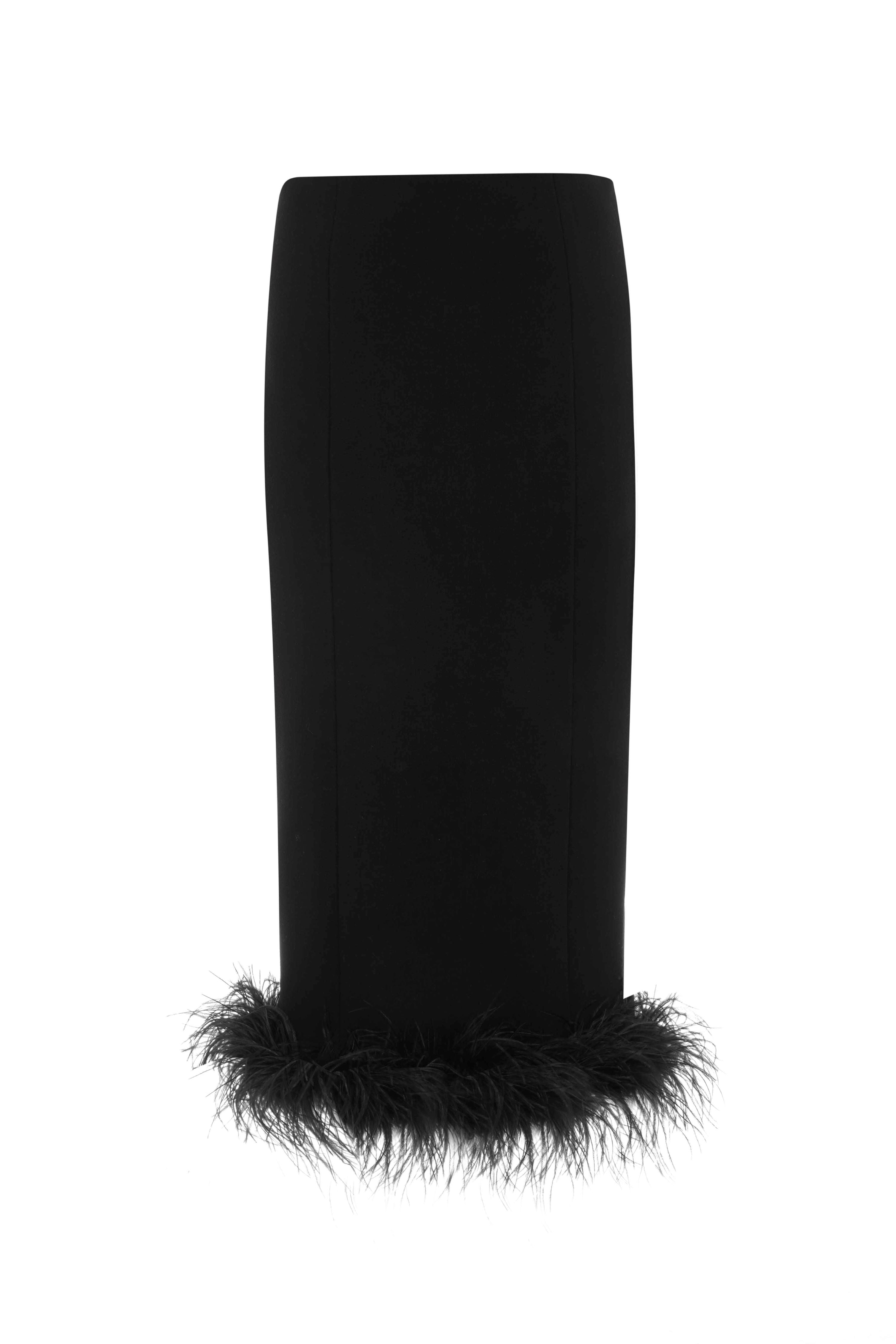Black Knit Feather Midi Skirt