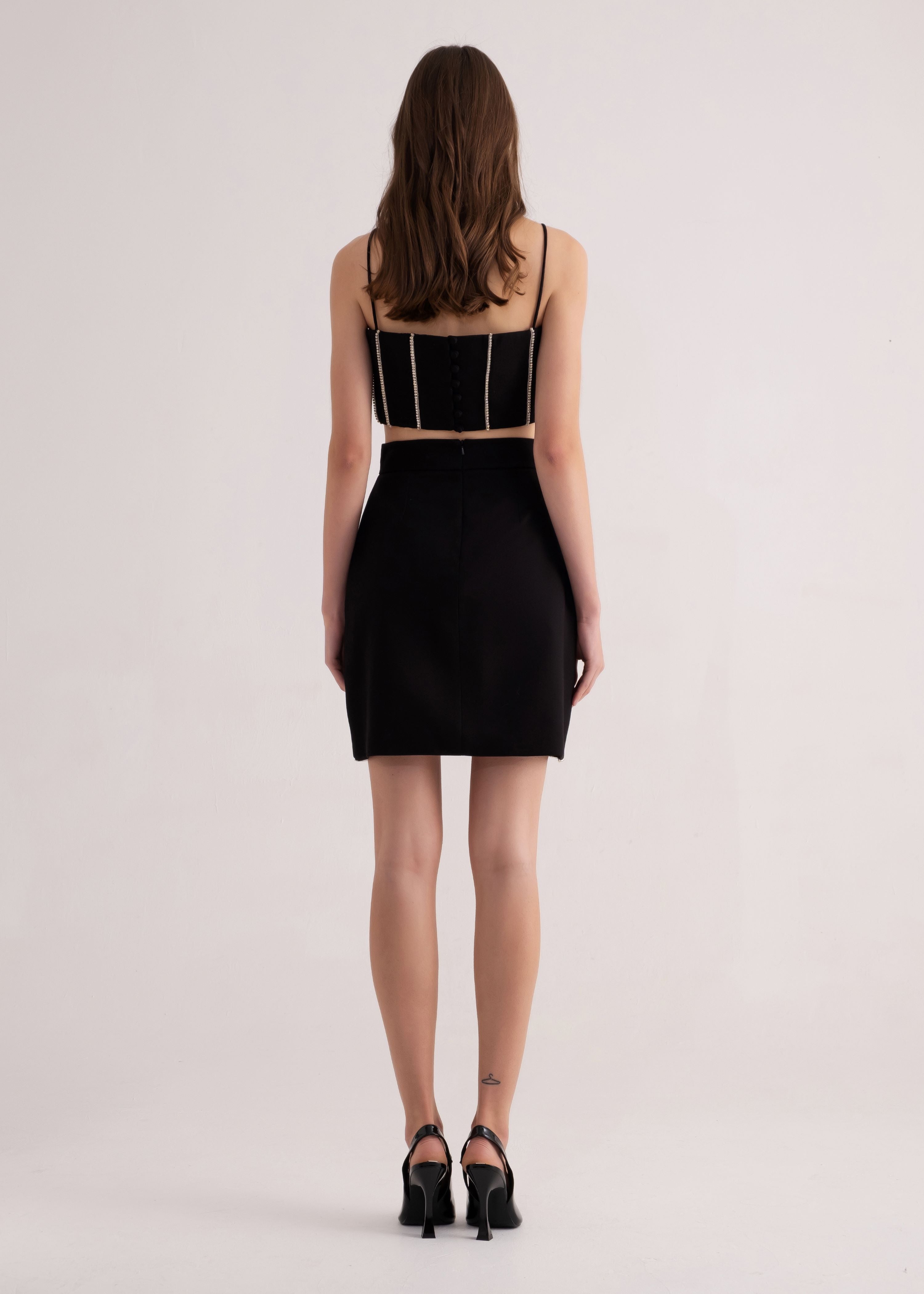 Black Rhinestone Mini Skirt
