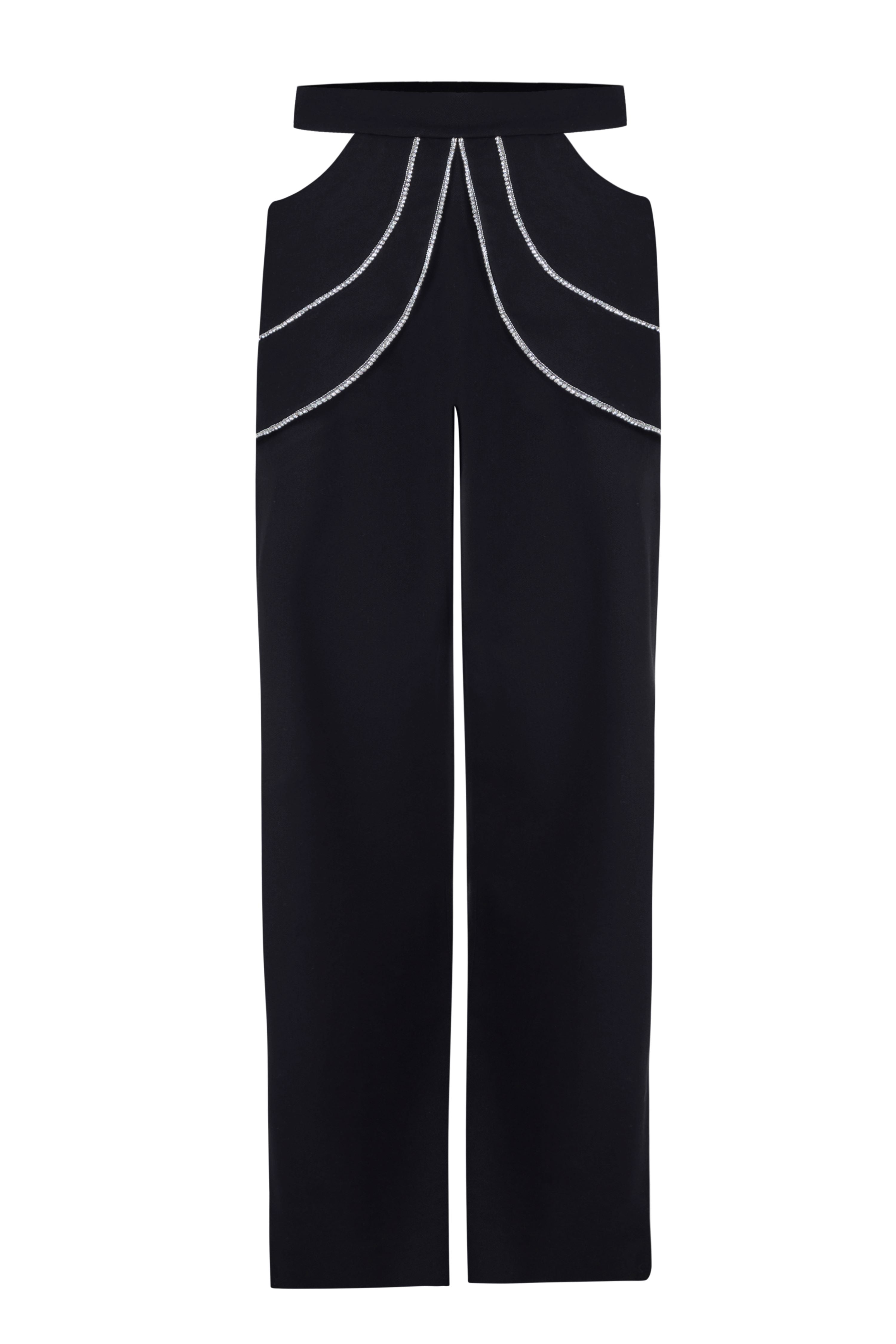 Black Rhinestone Cutout Pants