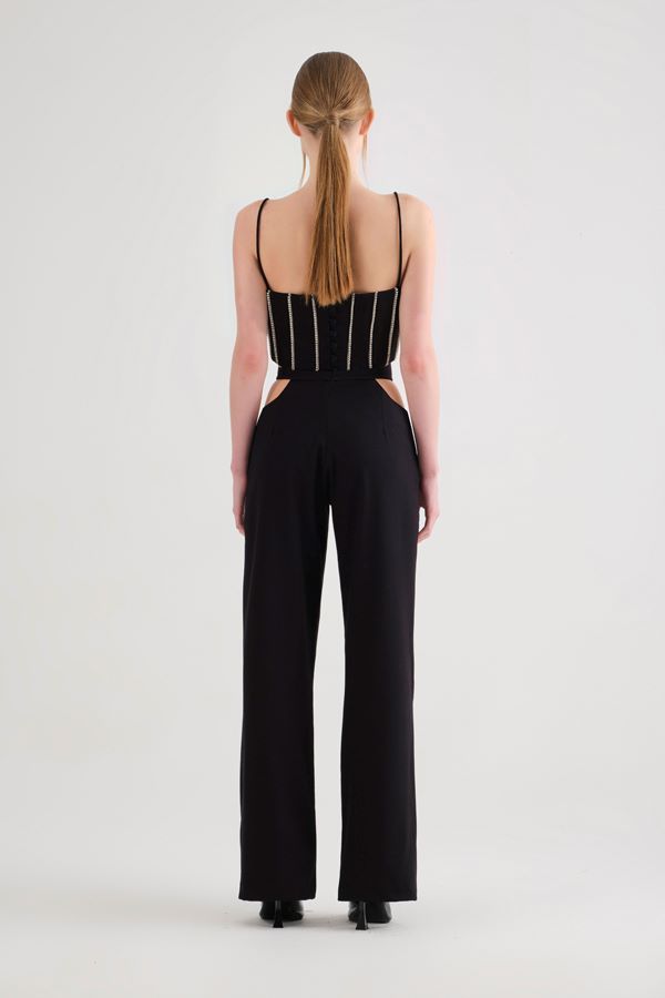 Black Rhinestone Cutout Pants