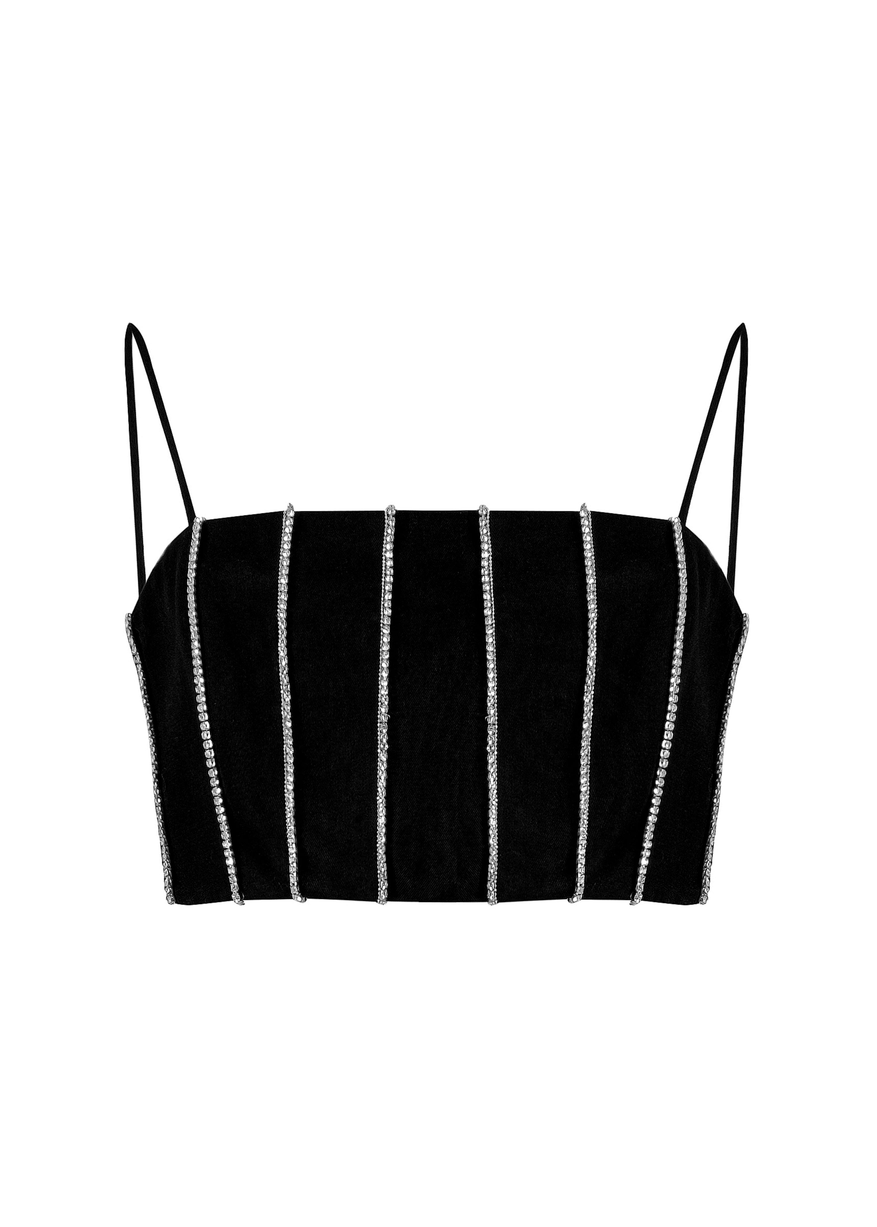 Black Rhinestone Crop Top
