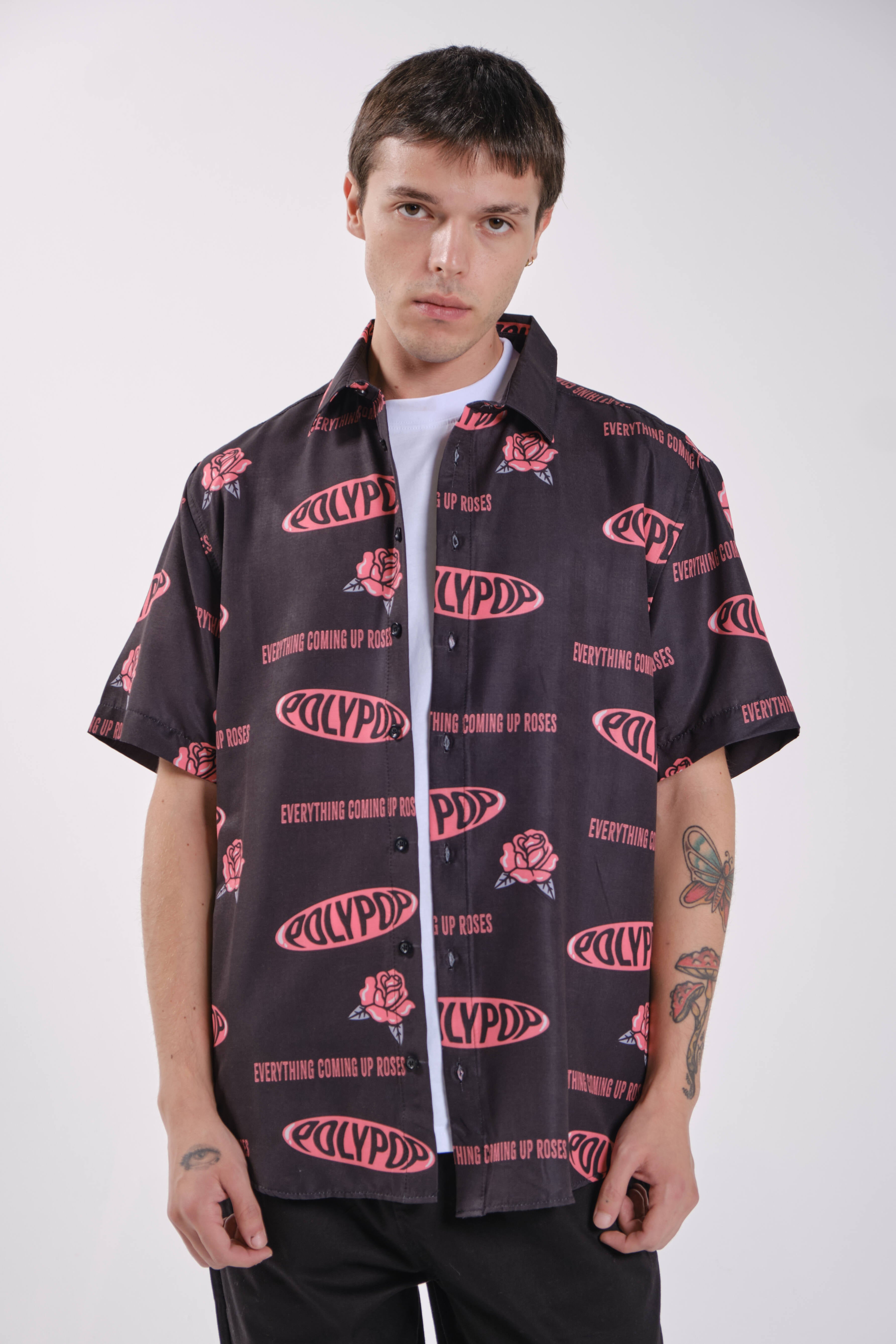 Polypop Roses Short Sleeve Shirt – men’s/unisex regular fit shirt in stretch-blend fabric