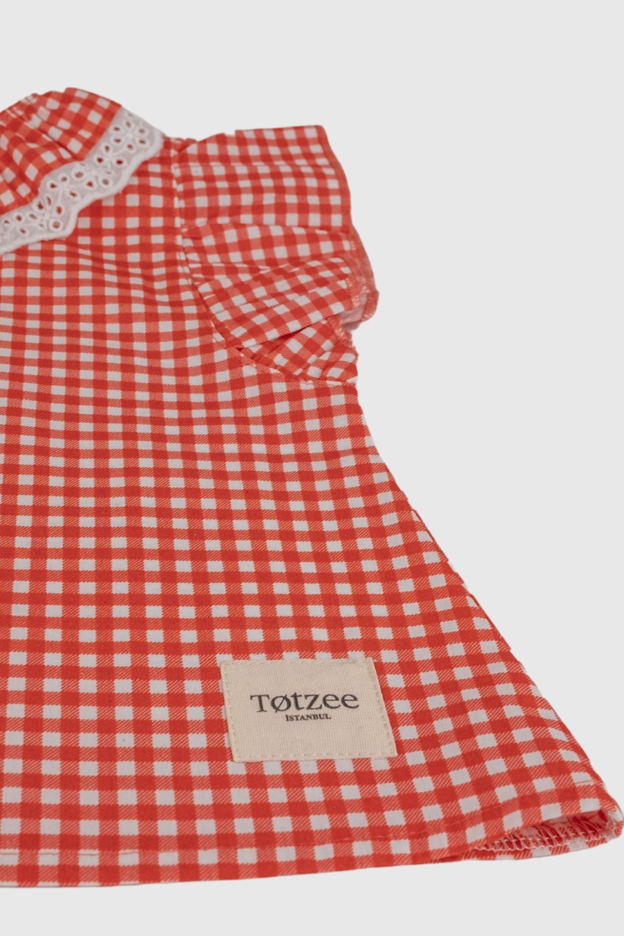 Broderie Anglaise Collar Top Mini Plaid Red & White