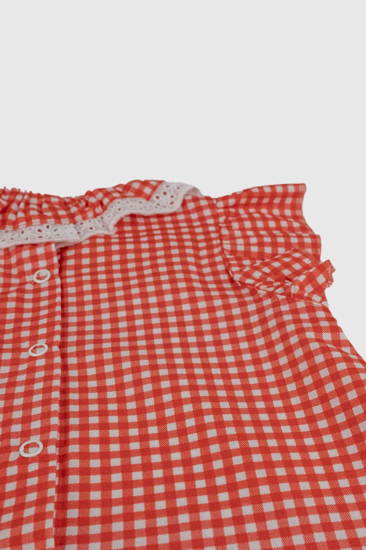 Broderie Anglaise Collar Top Mini Plaid Red & White