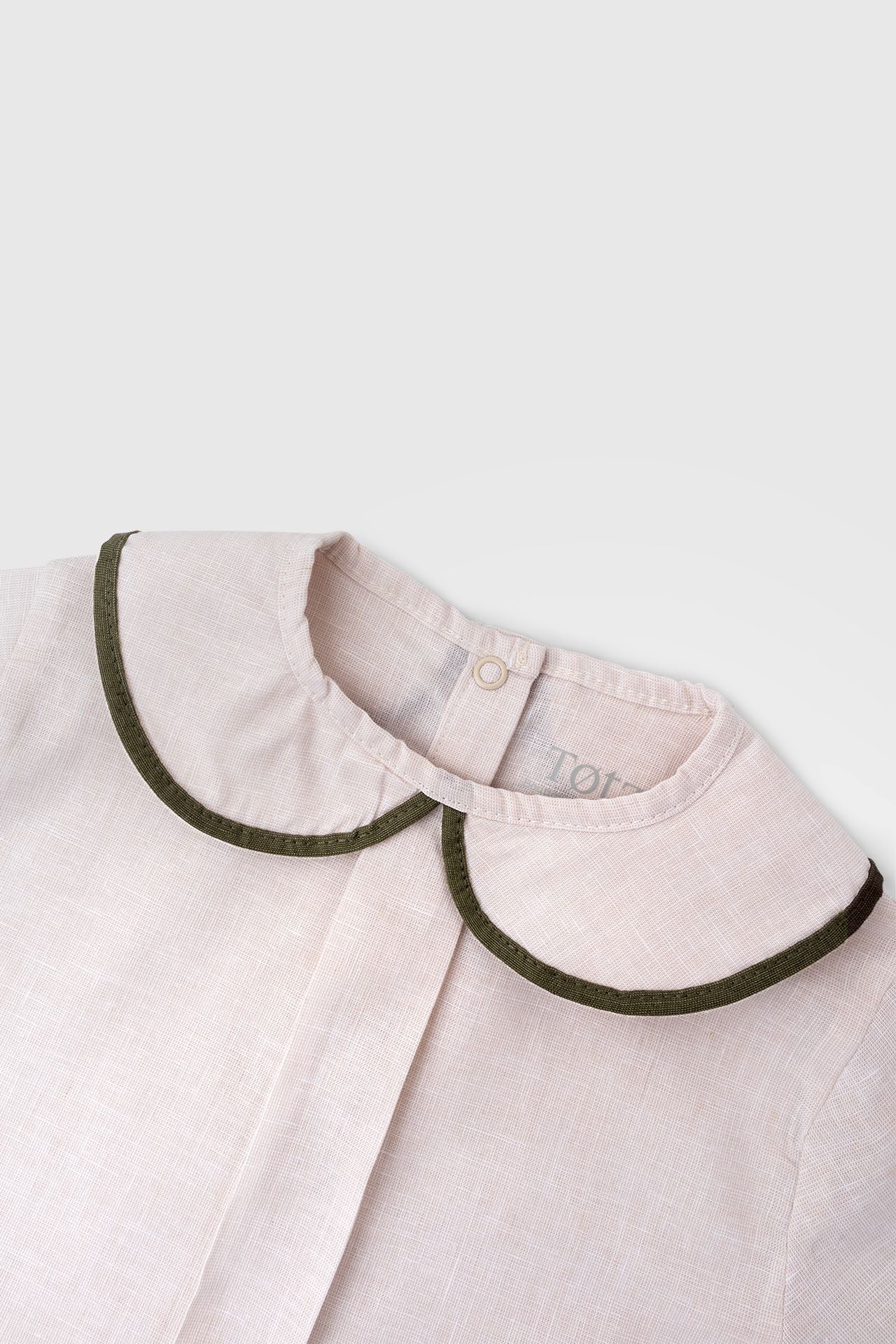 Linen Baby Collar Pleated Top Ivory