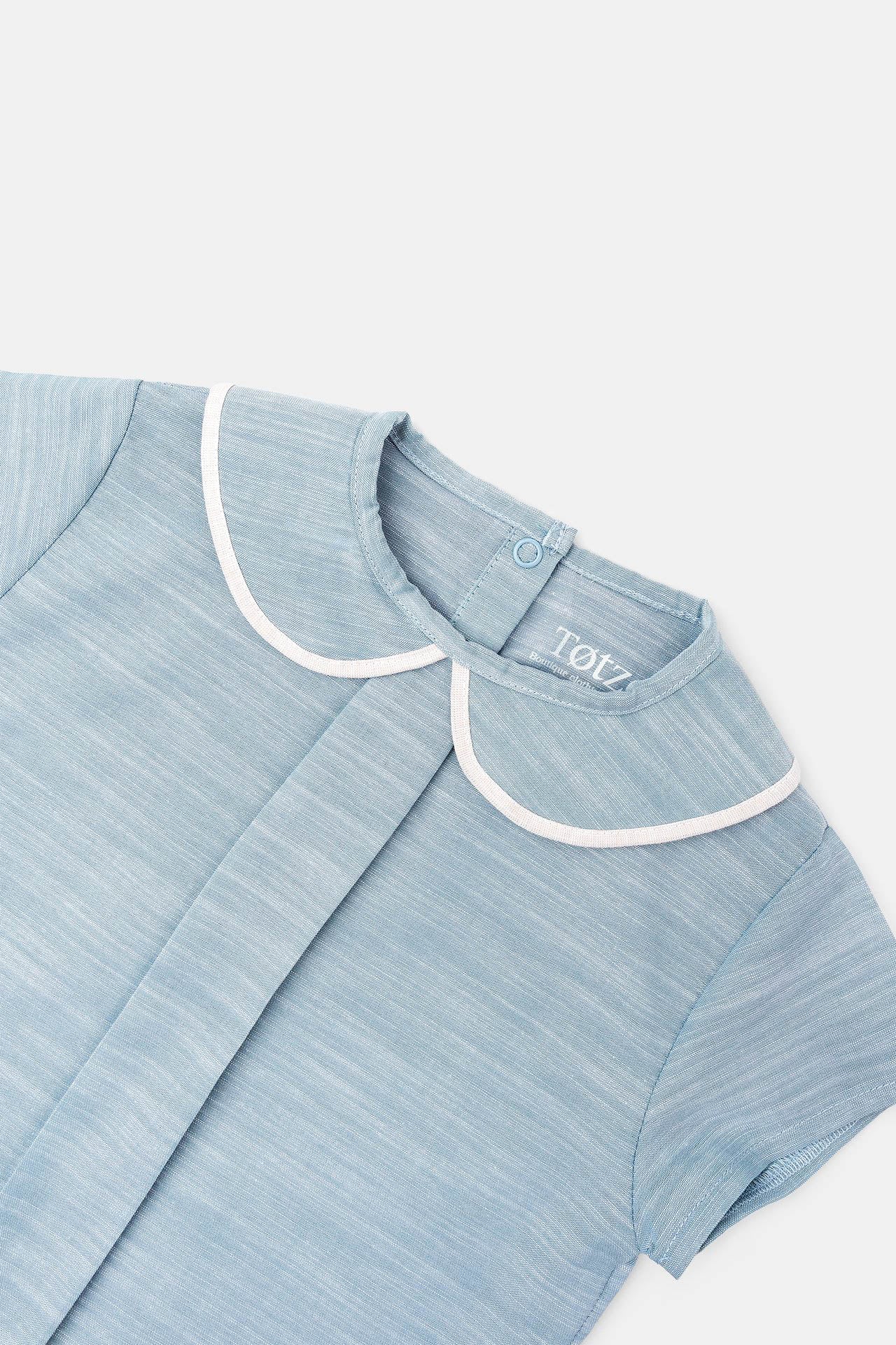 Linen Baby Collar Pleated Top Nile Blue