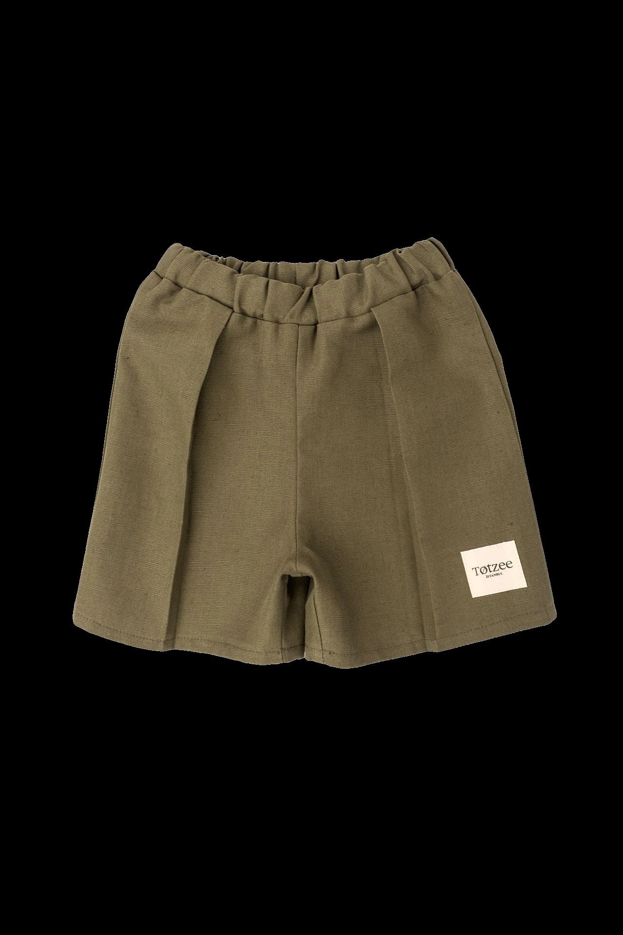 Linen Pleated Shorts Khaki
