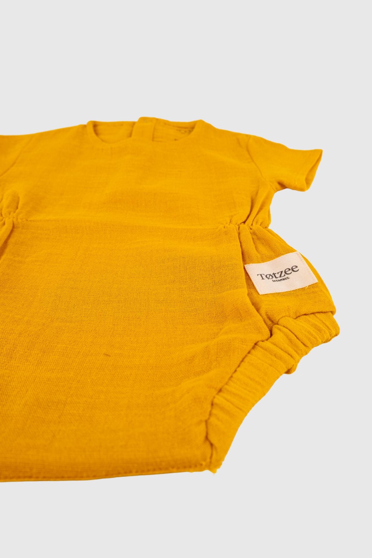 Muslin Waist Gathered Romper Autumn Yellow