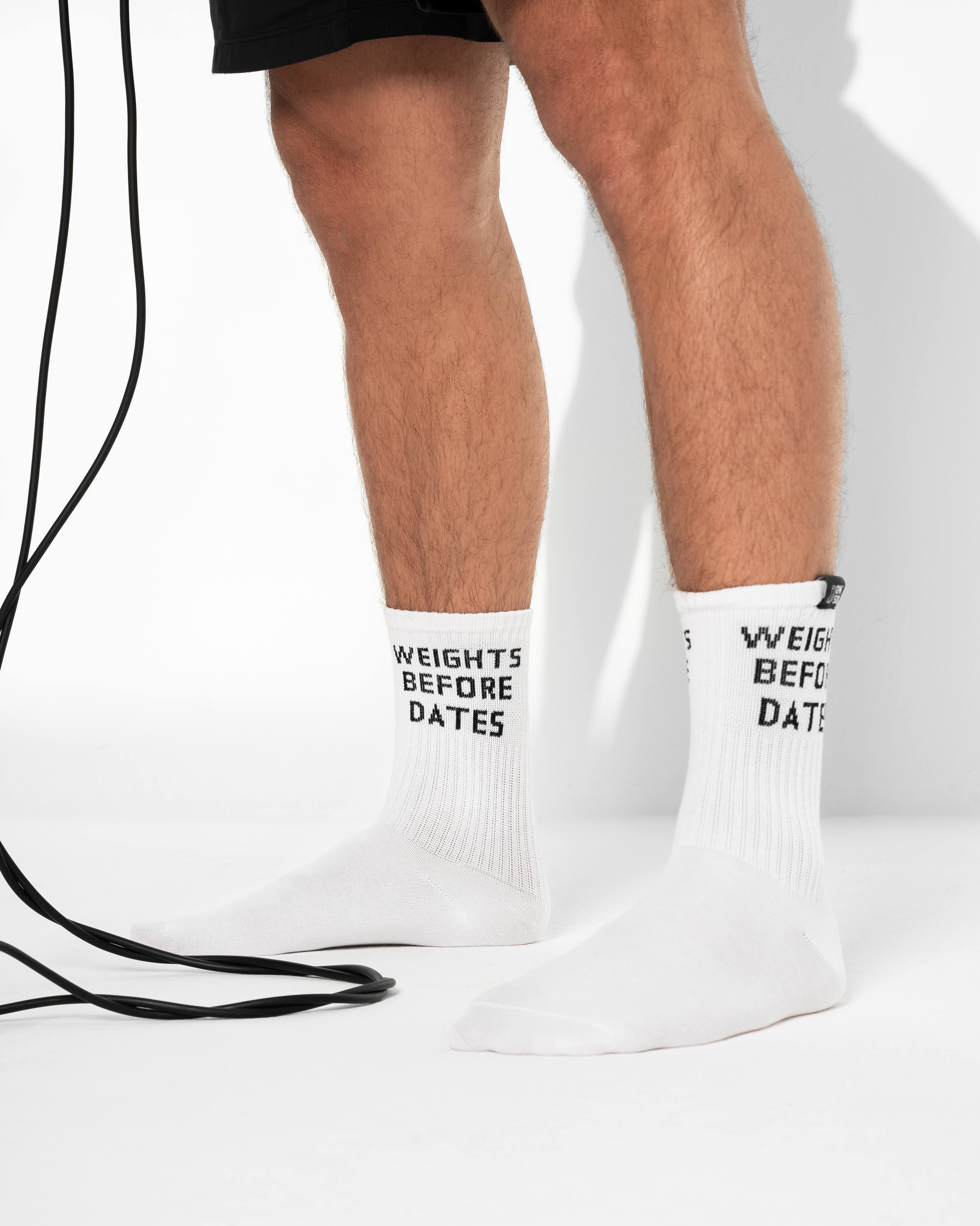 Gym Sox Weights Before Dates Socks – unisex cotton socks with motivational slogan