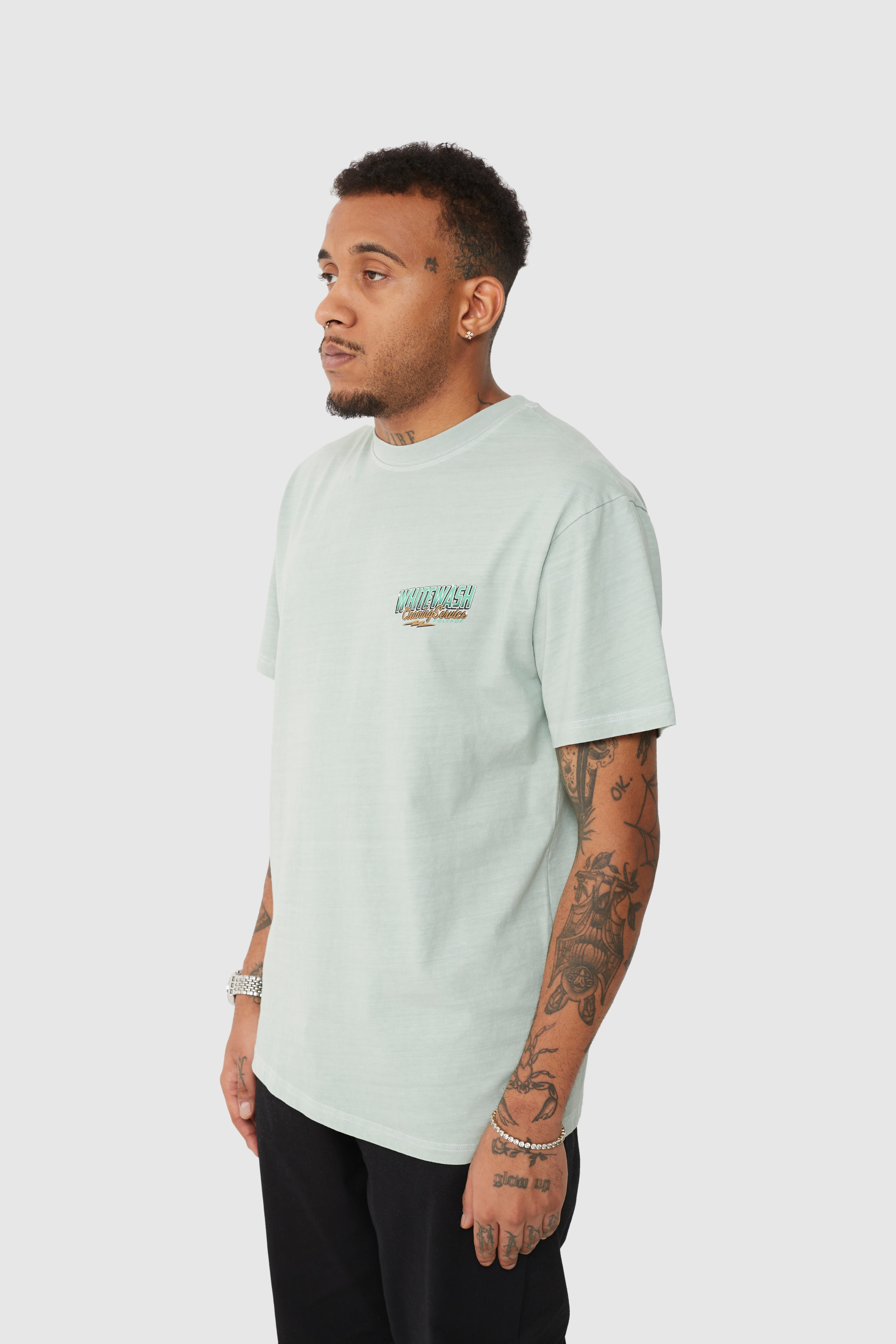 Whitewash Pale Green Regular Fit T-Shirt