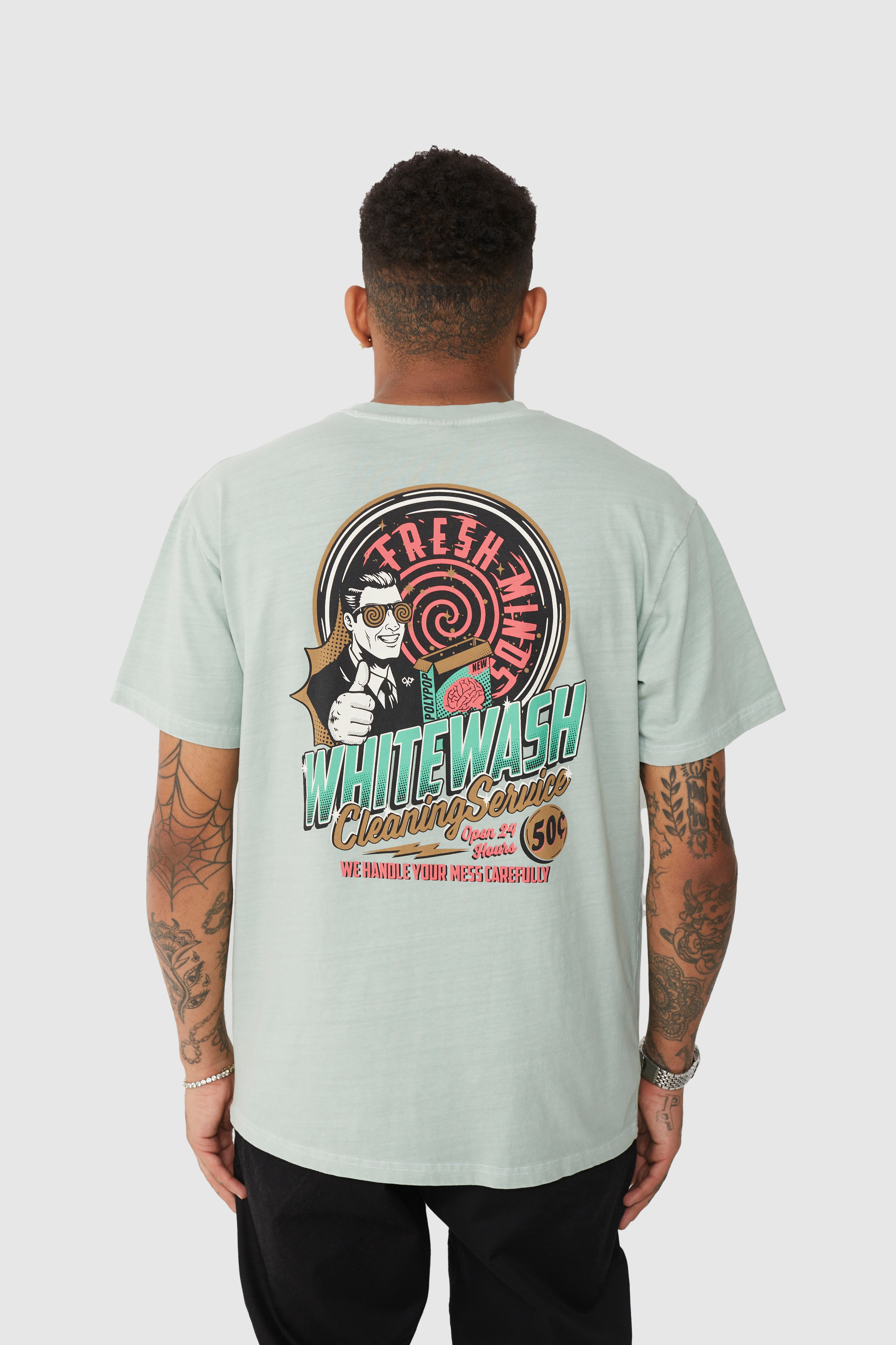 Whitewash Pale Green Regular Fit T-Shirt