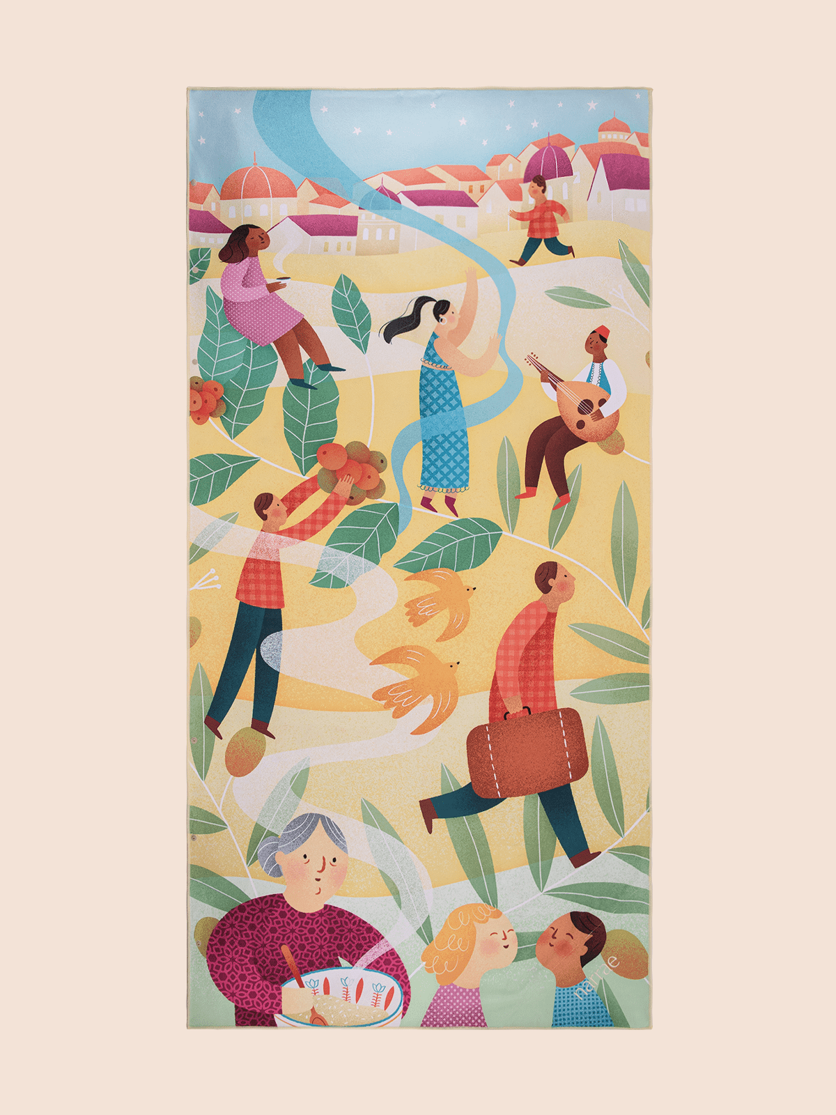 Dubai, UAE, Shopiva Narrae A Journey Home Beach Towel premium beach towel with cultural artwork