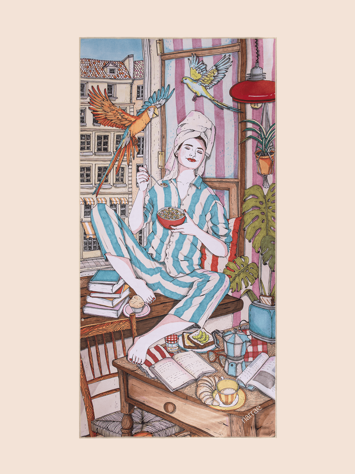 Dubai, UAE, Shopiva Narrae Me Time Beach Towel – premium illustrated beach towel 180×90