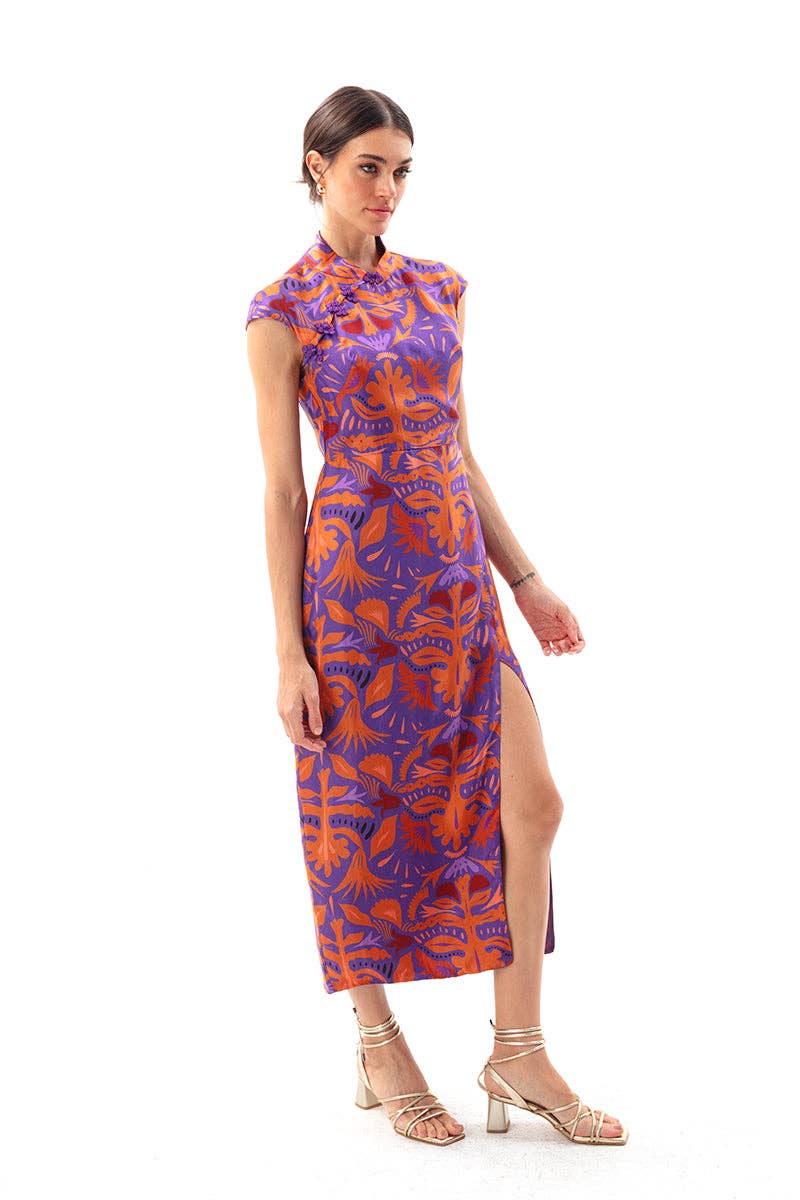 Mauve Maxi Cheongsam Dress