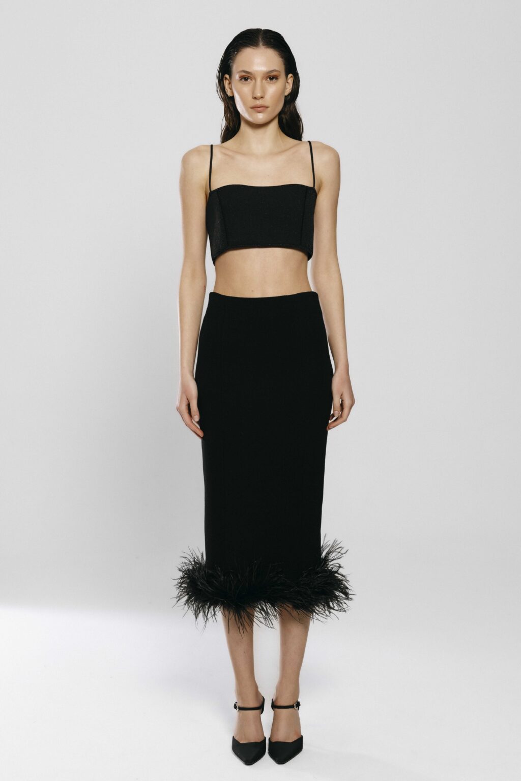 Black Glitter Knit Crop Top