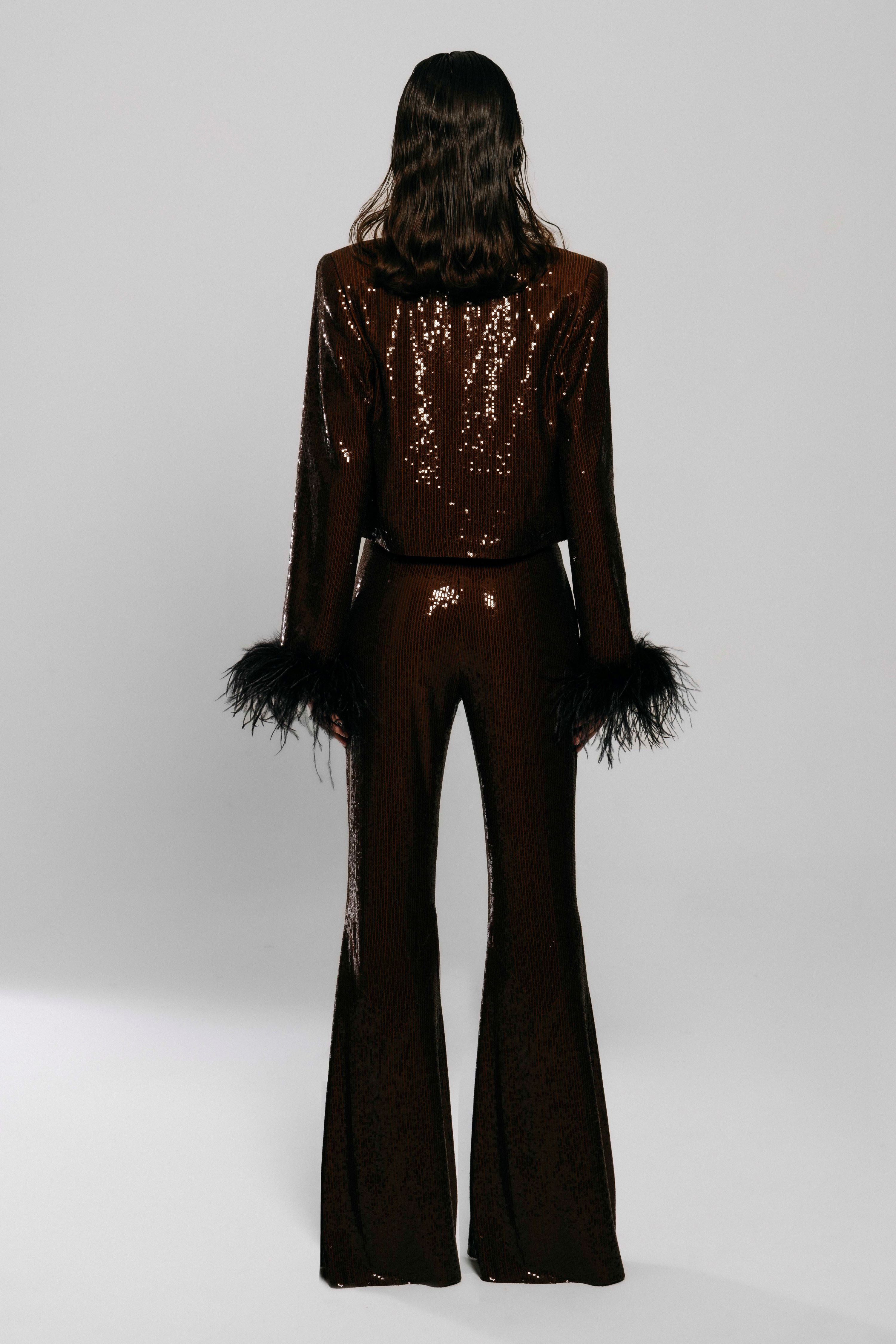 Brown Sequined Feather Jacket