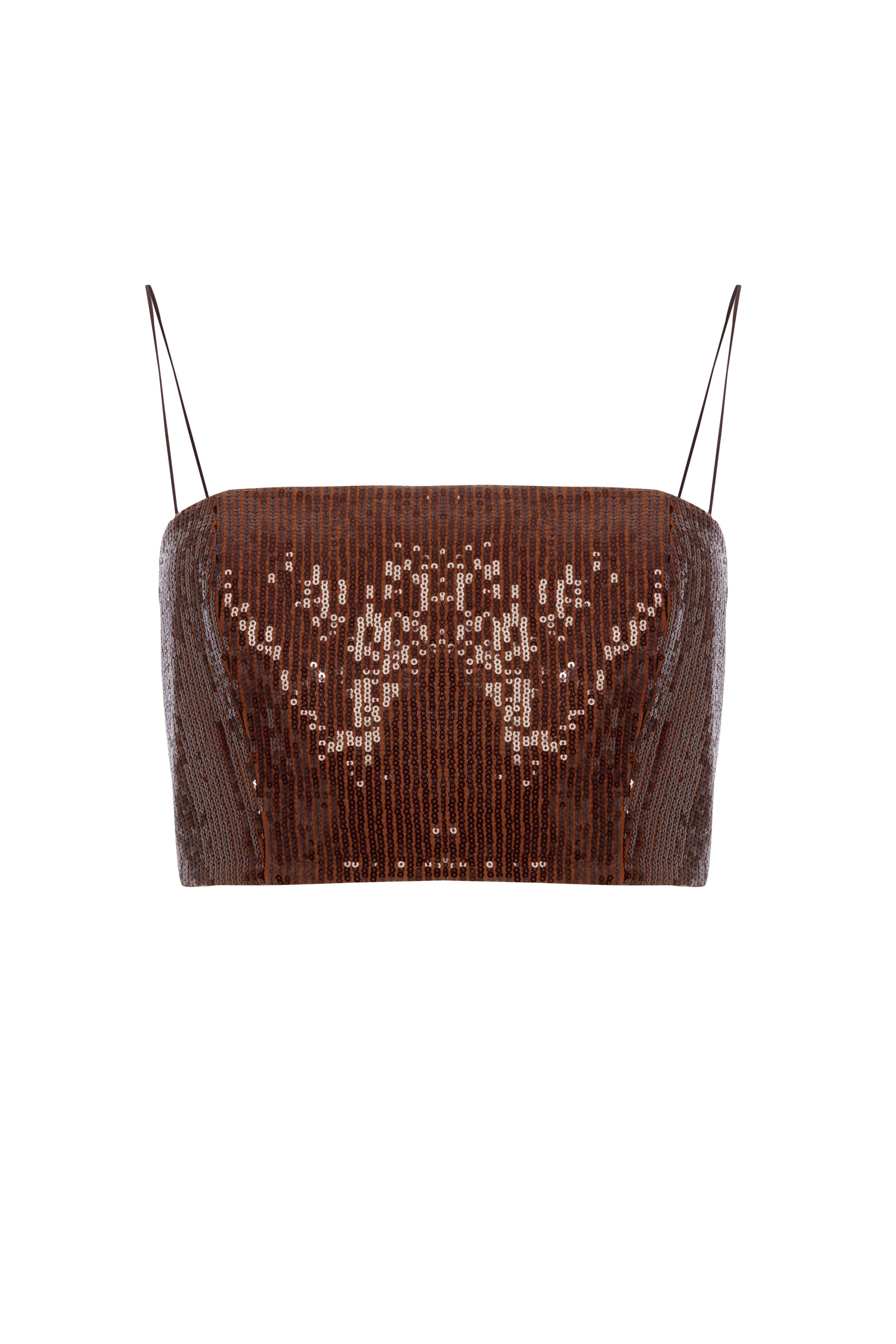 Brown Sequined Crop Top