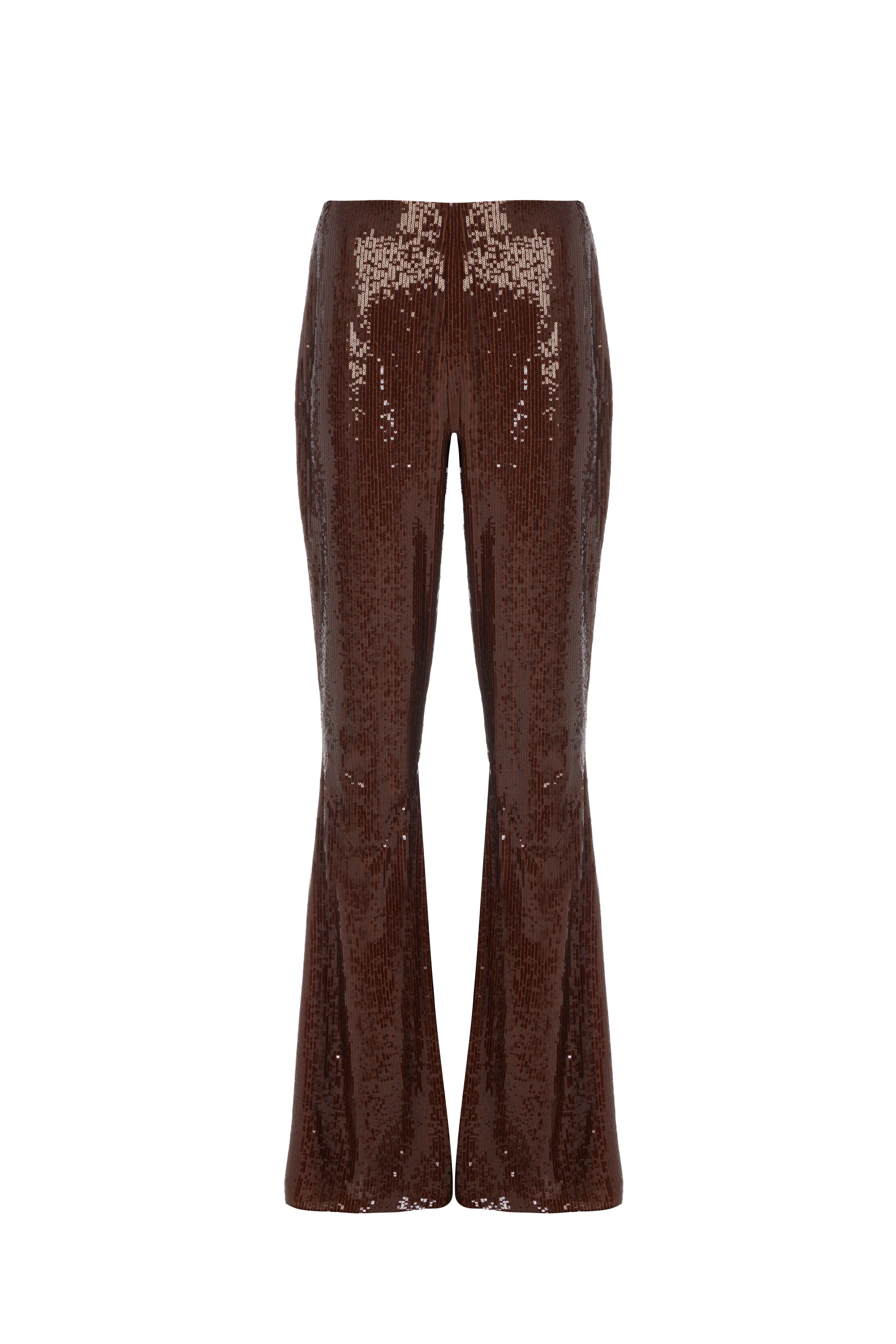 Brown Sequined Flared Pants