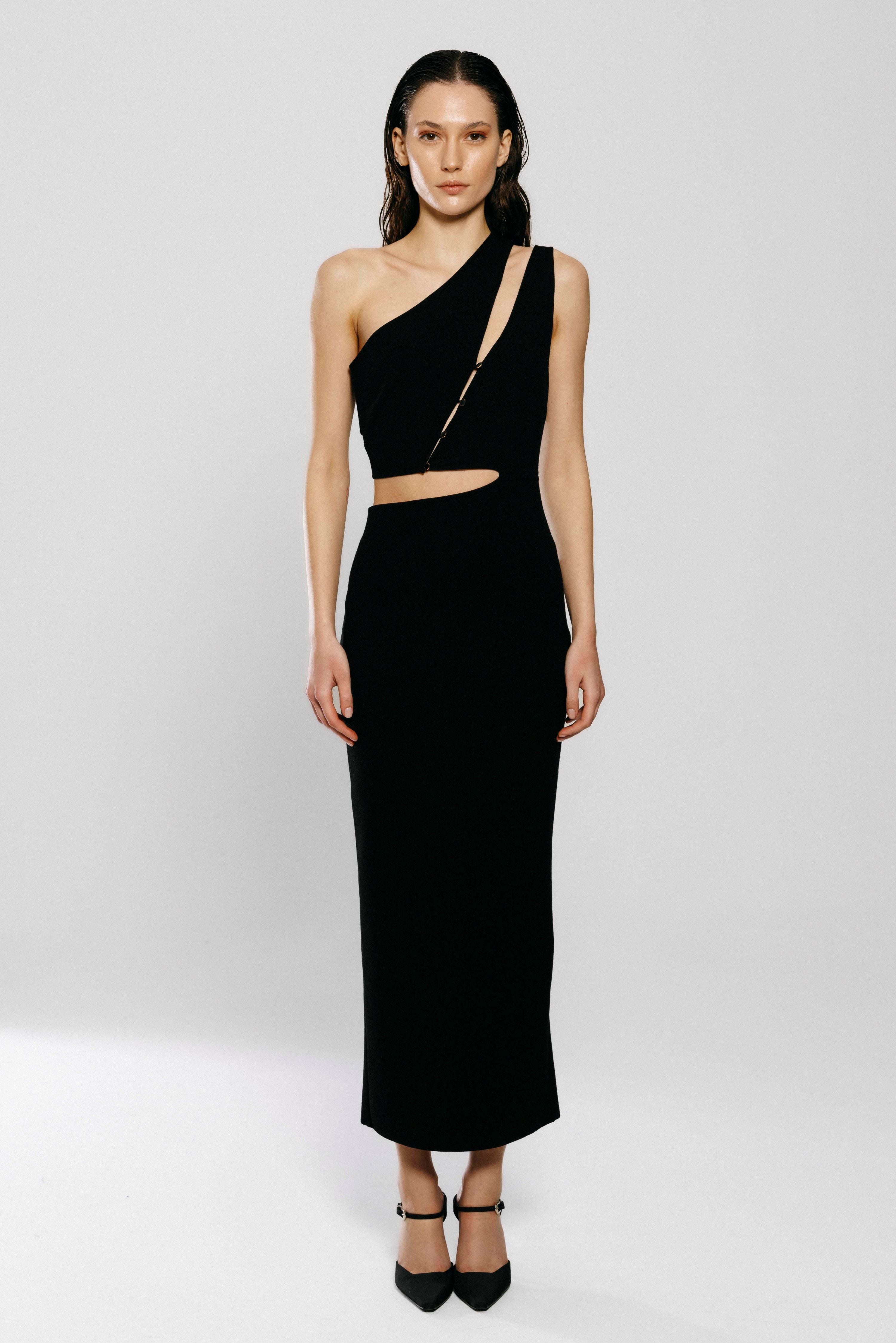 Black Knit Midi Cutout Dress