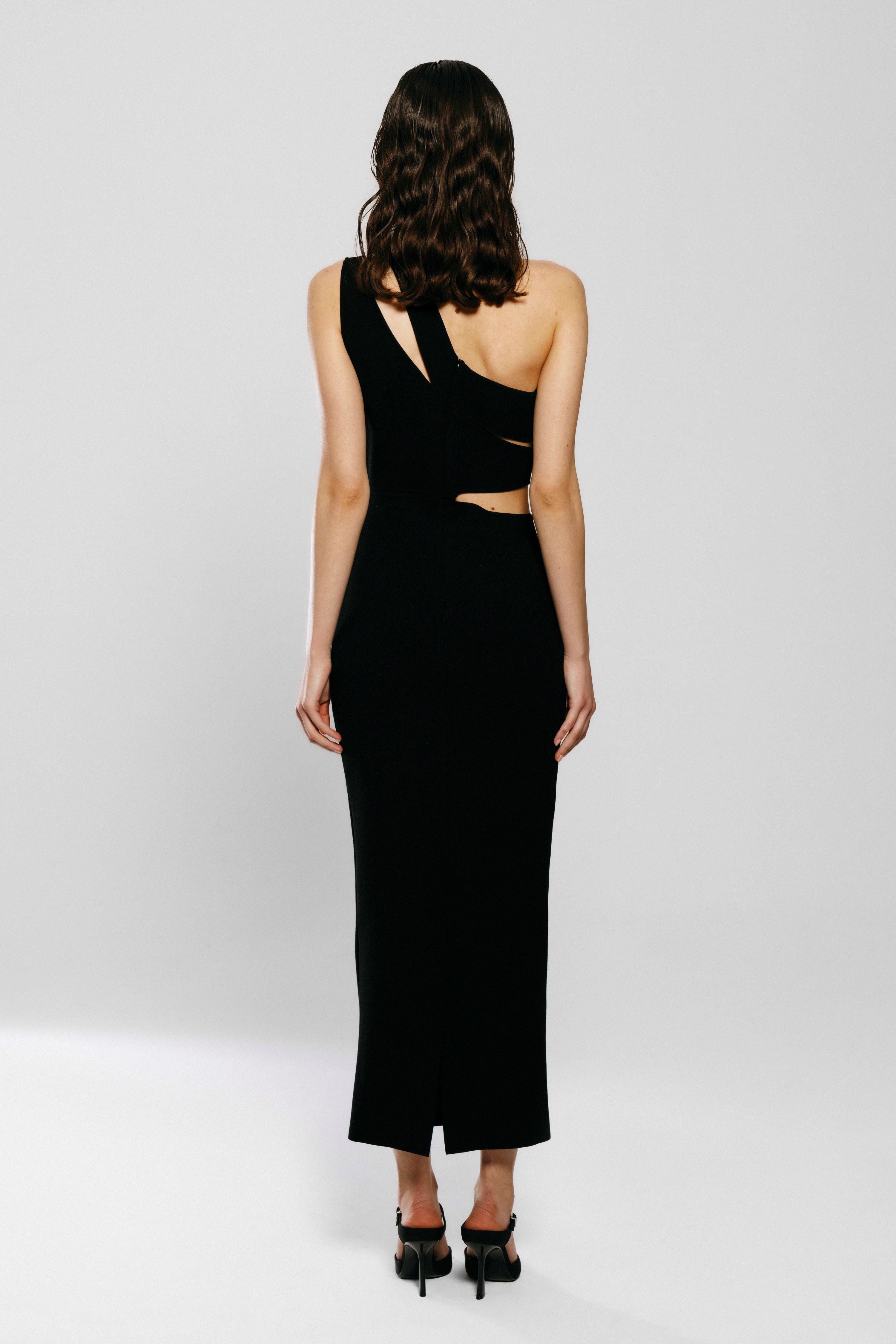 Black Knit Midi Cutout Dress