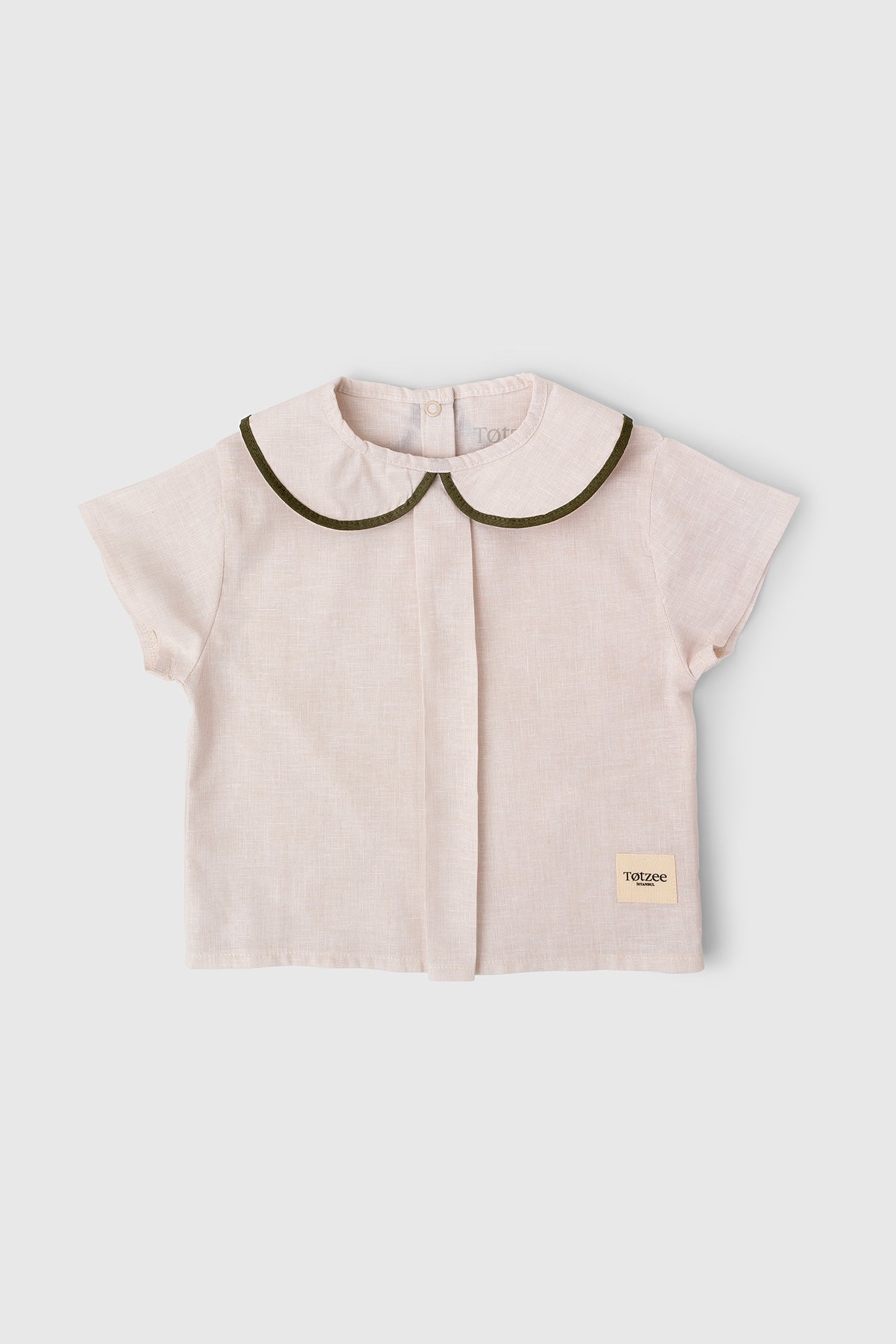 Linen Baby Collar Pleated Top Ivory