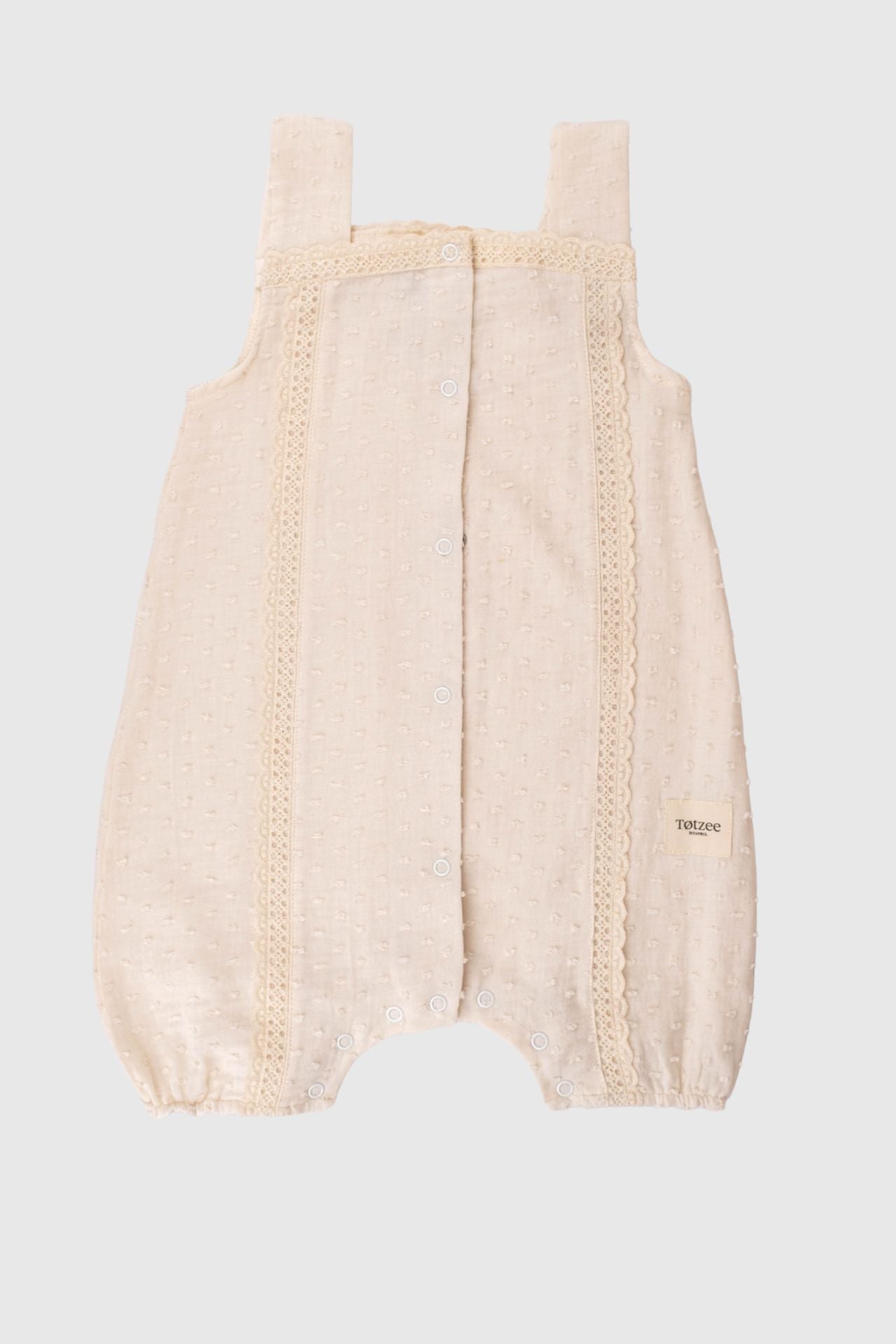 Muslin Lace Detailed Mini Pom Pom Romper Seashell
