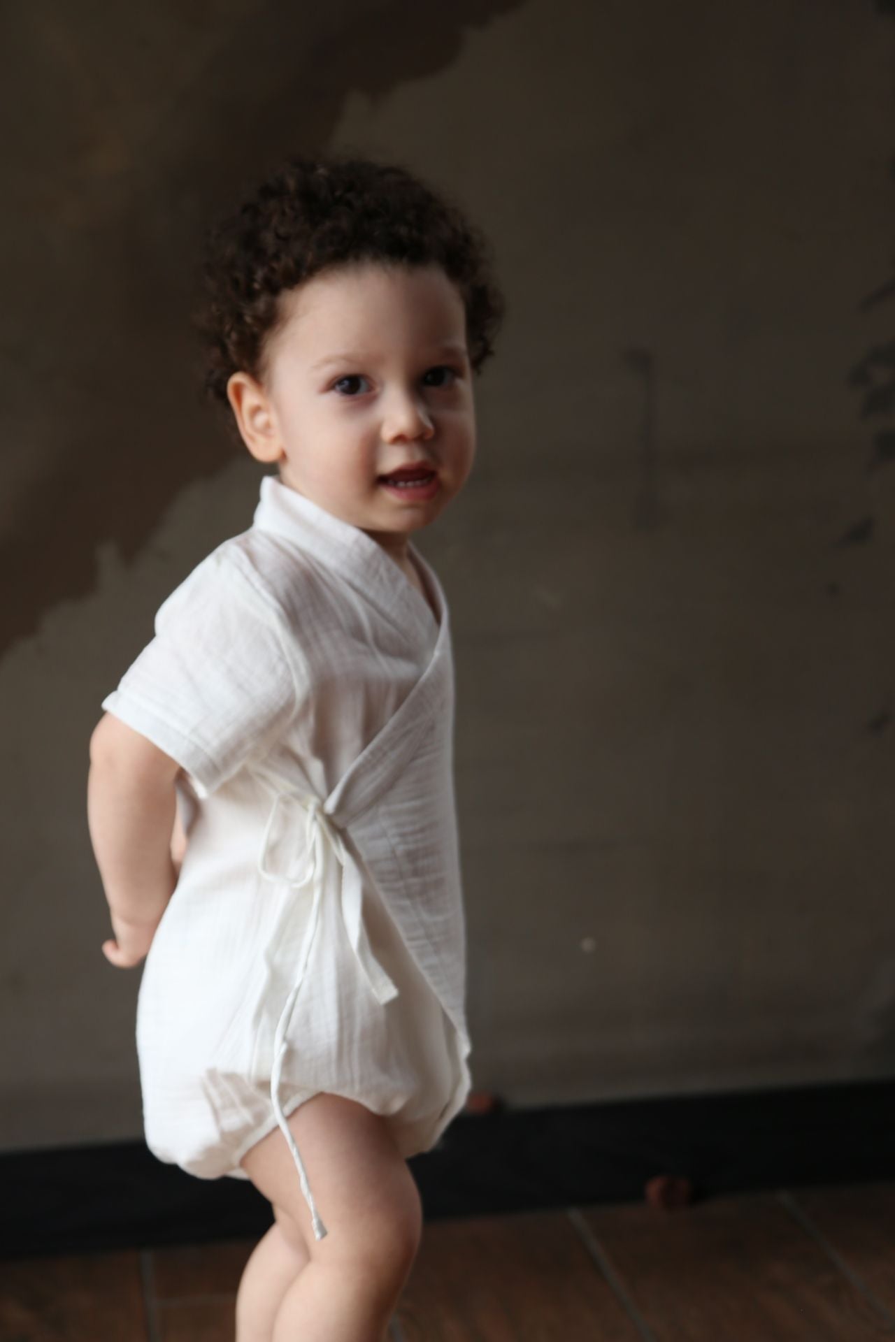 Muslin Short Kimono Romper Ecru