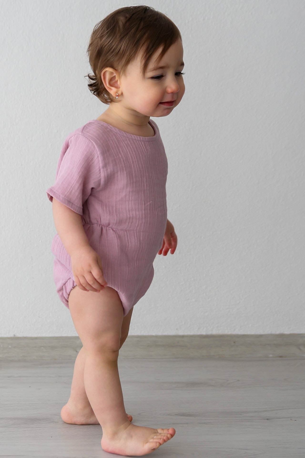 Muslin Waist Gathered Romper Lilac