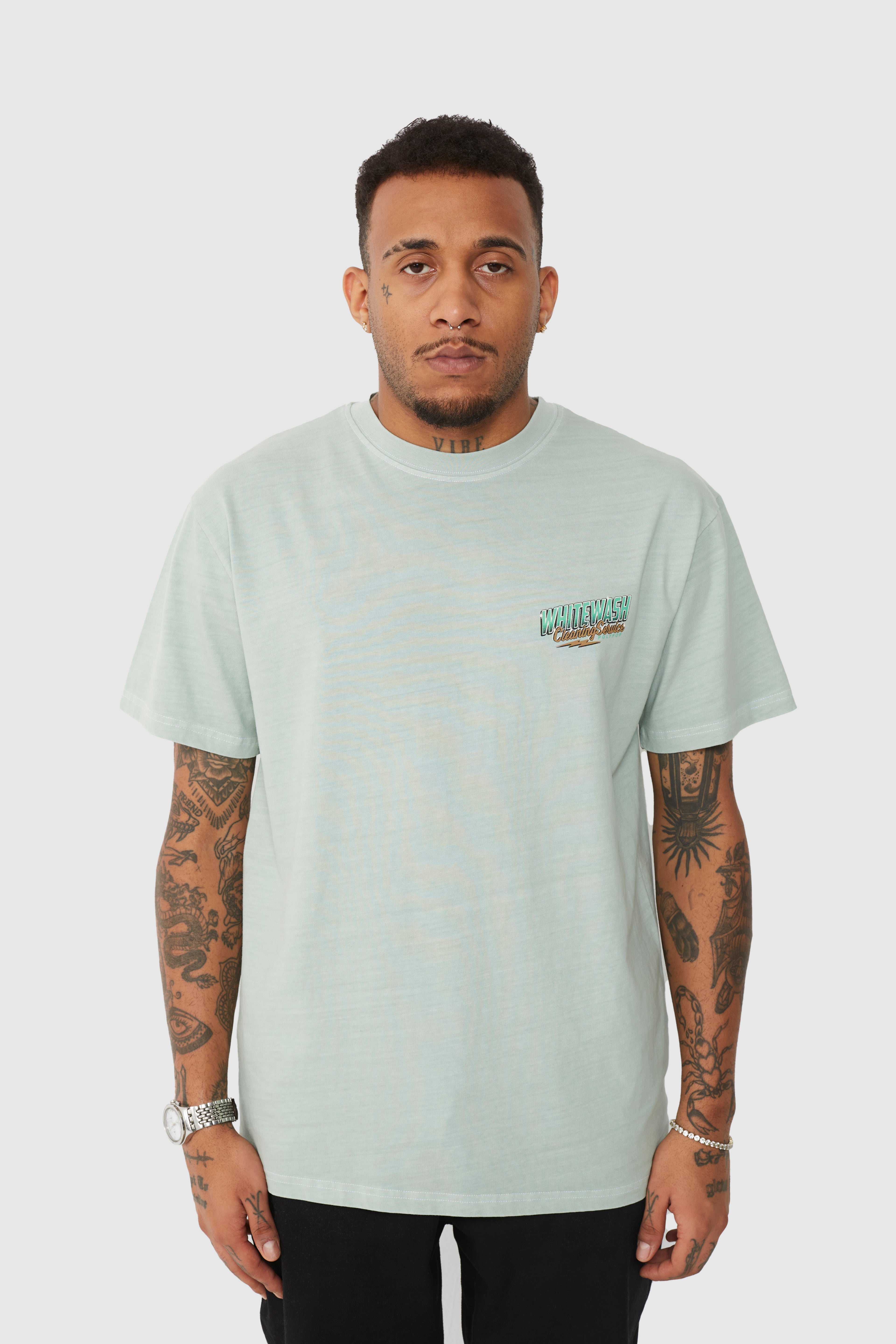 Whitewash Pale Green Regular Fit T-Shirt