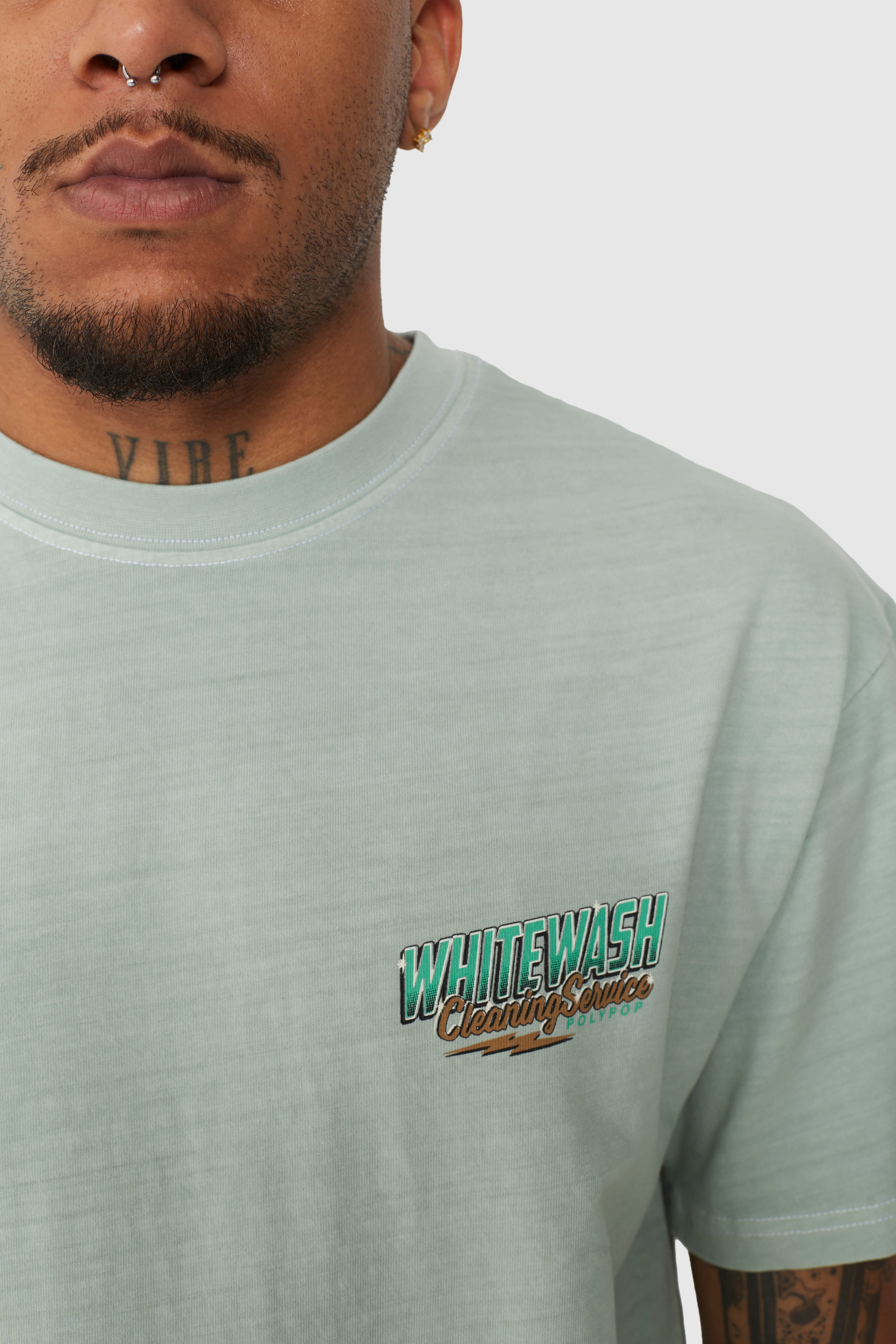Whitewash Pale Green Regular Fit T-Shirt